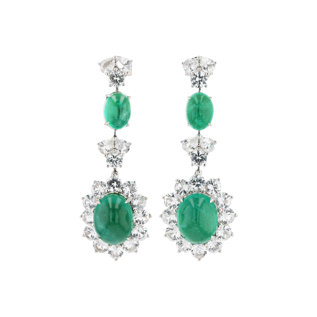 18KG Natural Intense Green Emerald Clear Sapphire Earrings