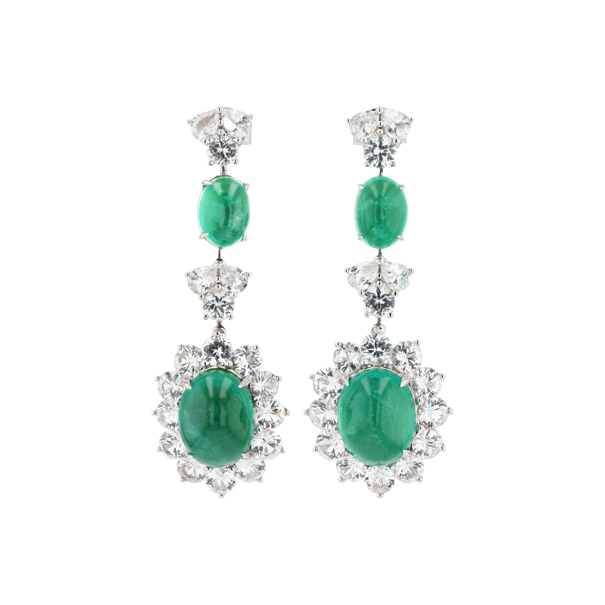 18KG Natural Intense Green Emerald Clear Sapphire Earrings