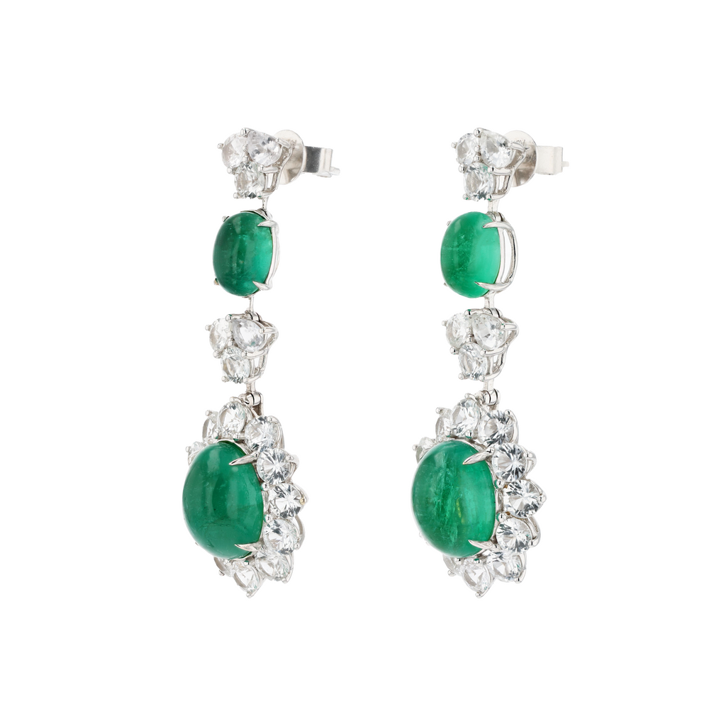 18KG Natural Intense Green Emerald Clear Sapphire Earrings