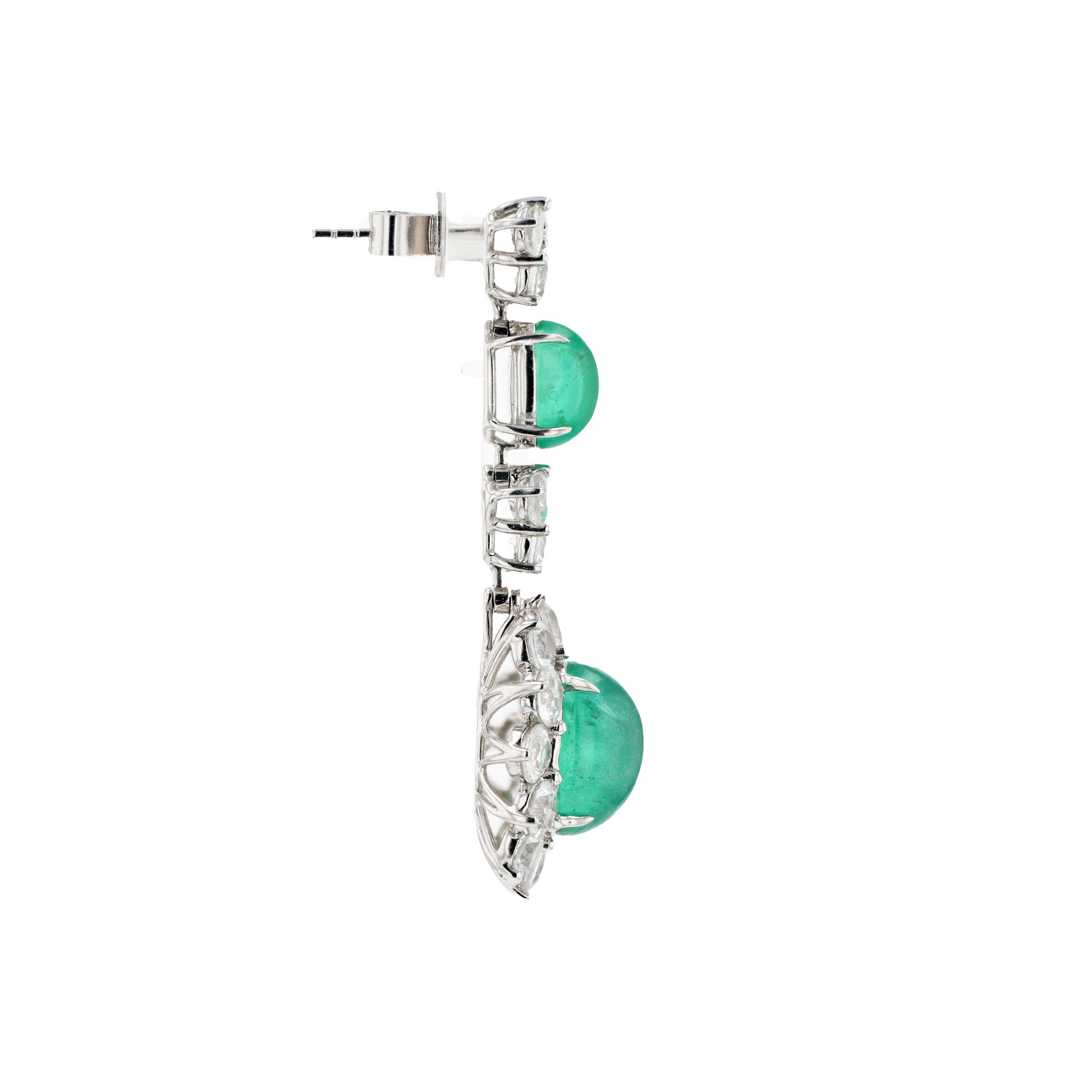 18KG Natural Intense Green Emerald Clear Sapphire Earrings