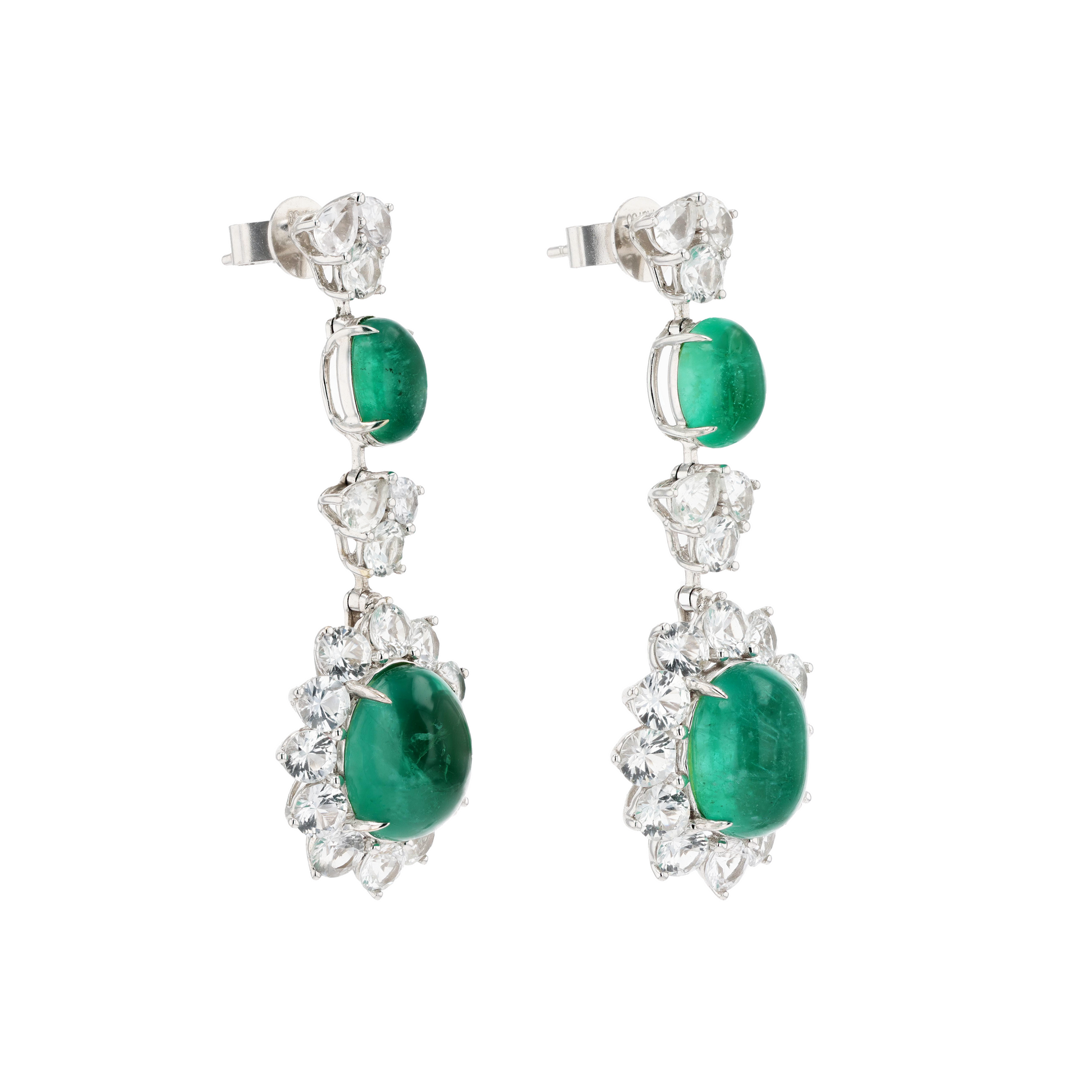 18KG Natural Intense Green Emerald Clear Sapphire Earrings
