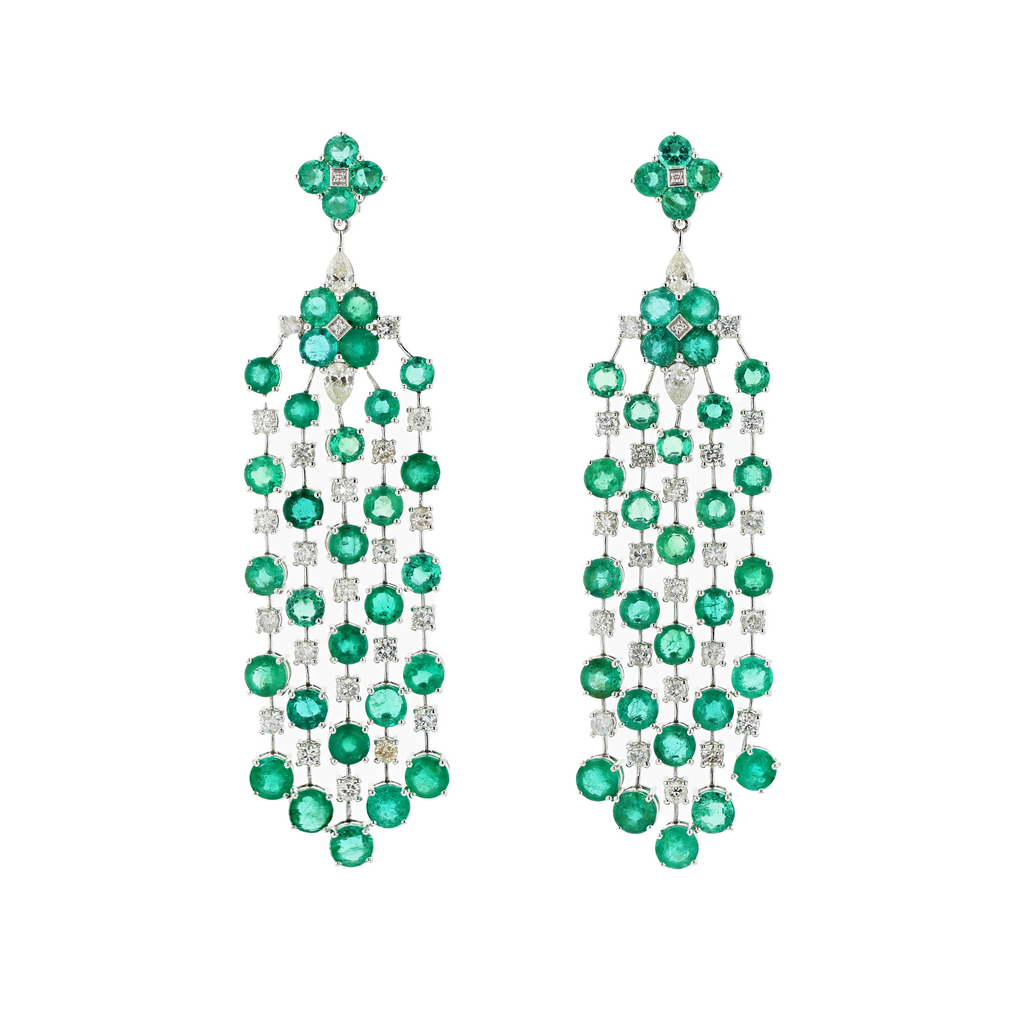 18KG Natural Green Emerald Diamond Earrings