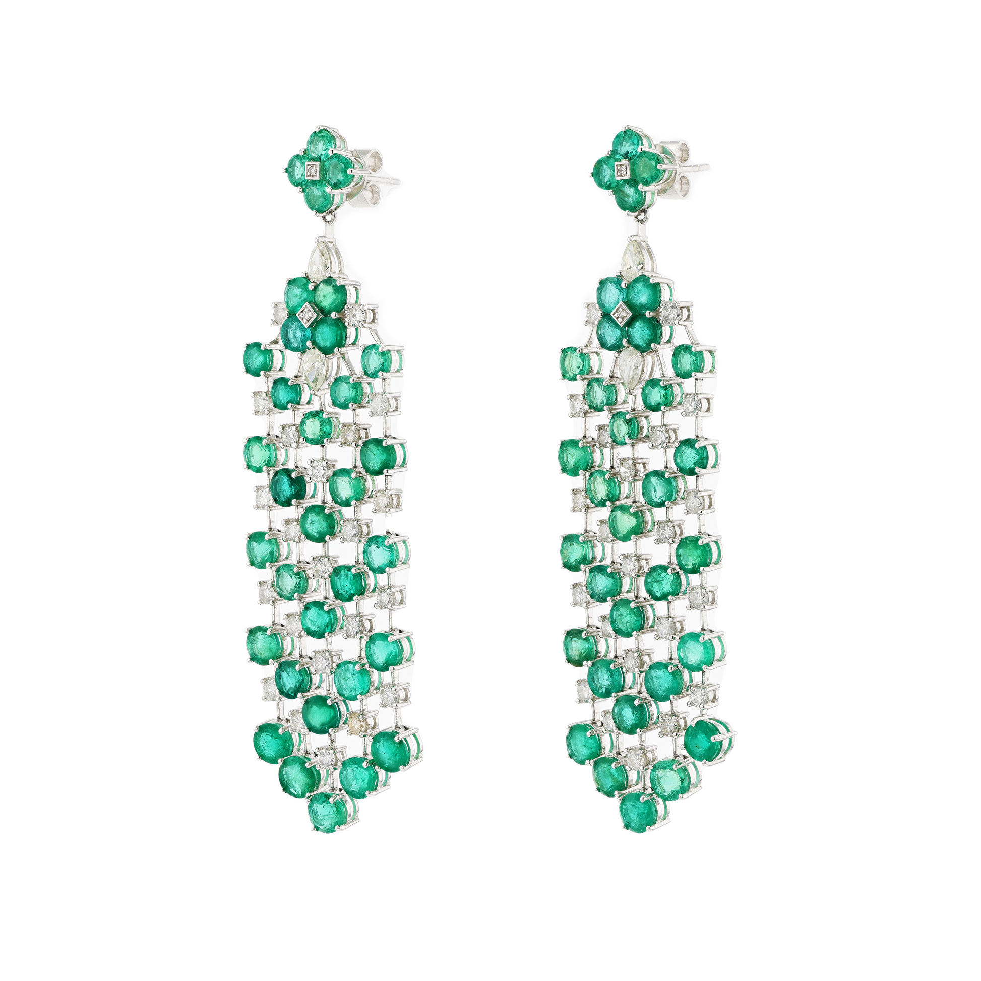 18KG Natural Green Emerald Diamond Earrings