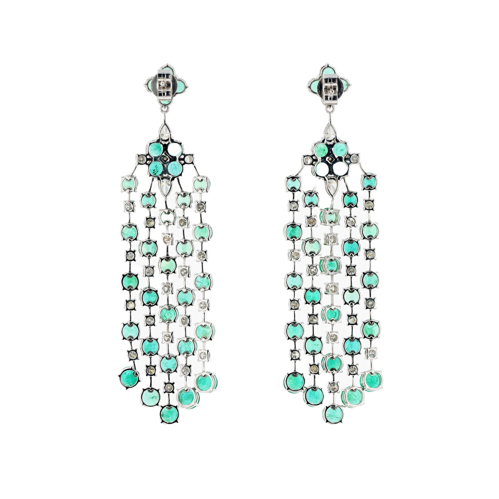 18KG Natural Green Emerald Diamond Earrings