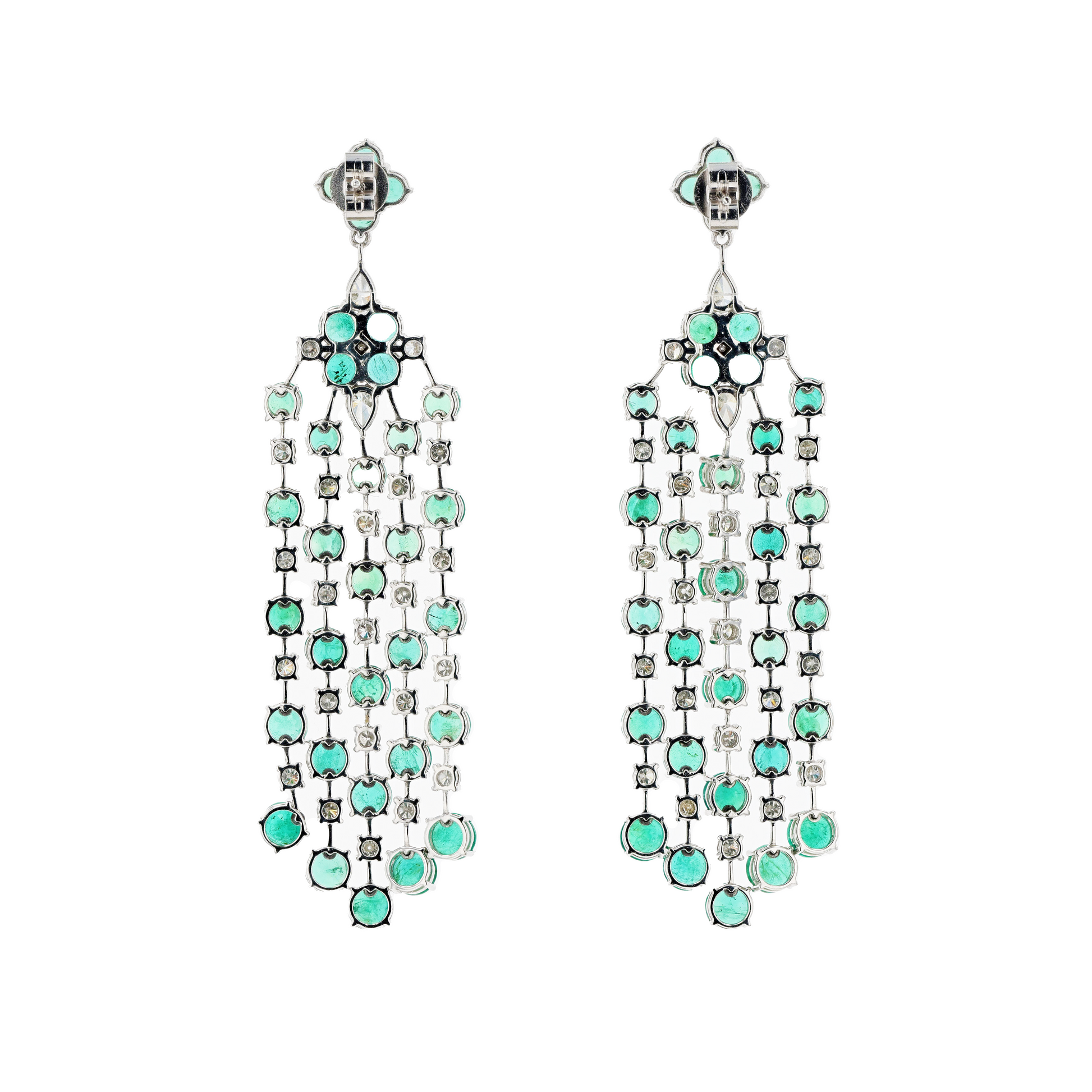 18KG Natural Green Emerald Diamond Earrings