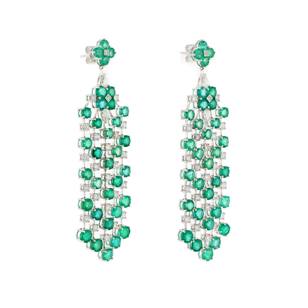 18KG Natural Green Emerald Diamond Earrings