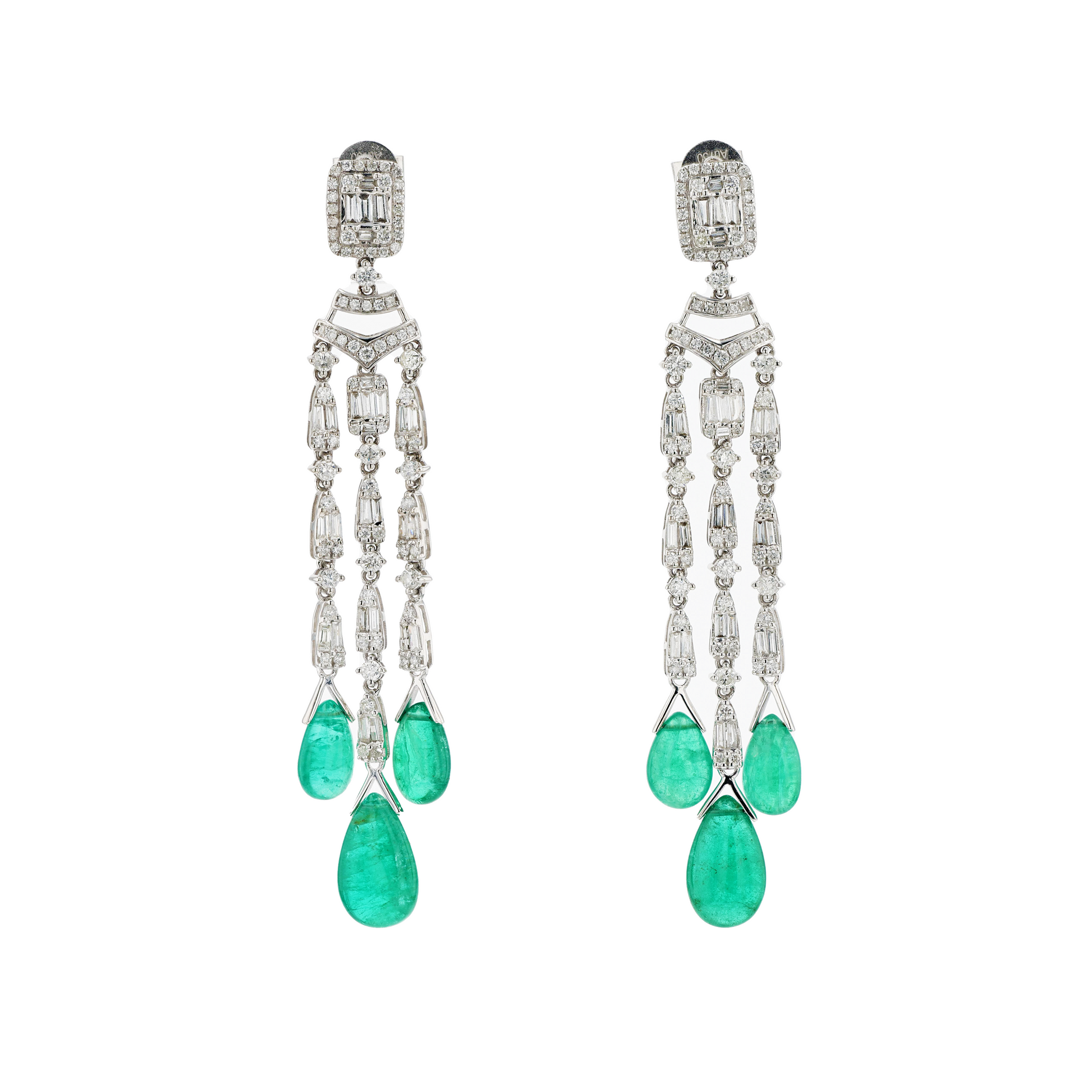18KG Natural Green Emerald Diamond Earrings