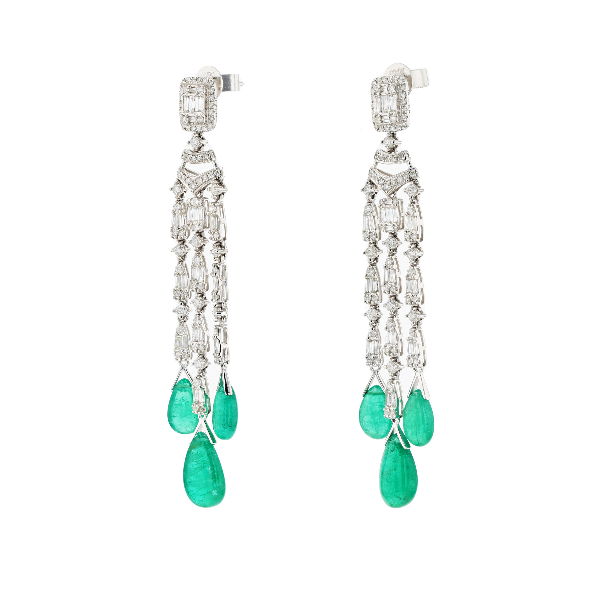 18KG Natural Green Emerald Diamond Earrings