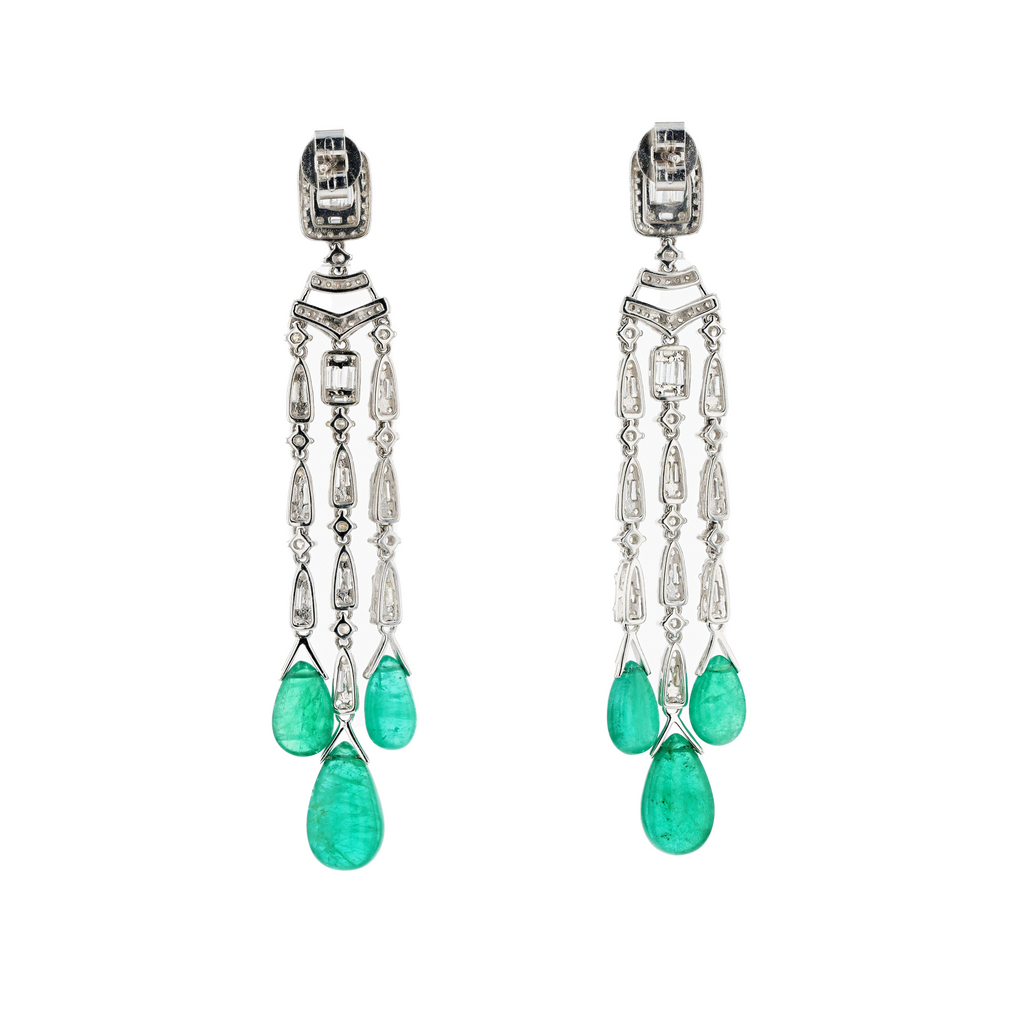 18KG Natural Green Emerald Diamond Earrings