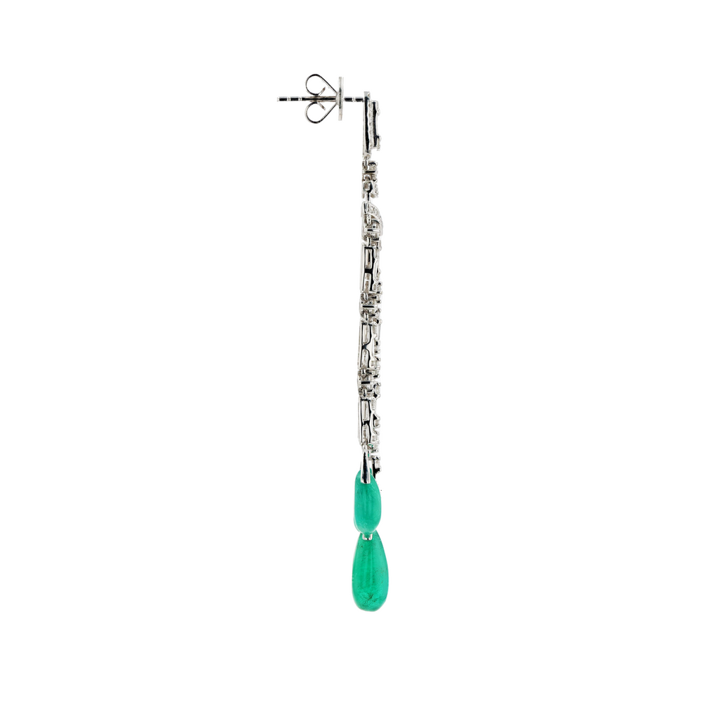 18KG Natural Green Emerald Diamond Earrings