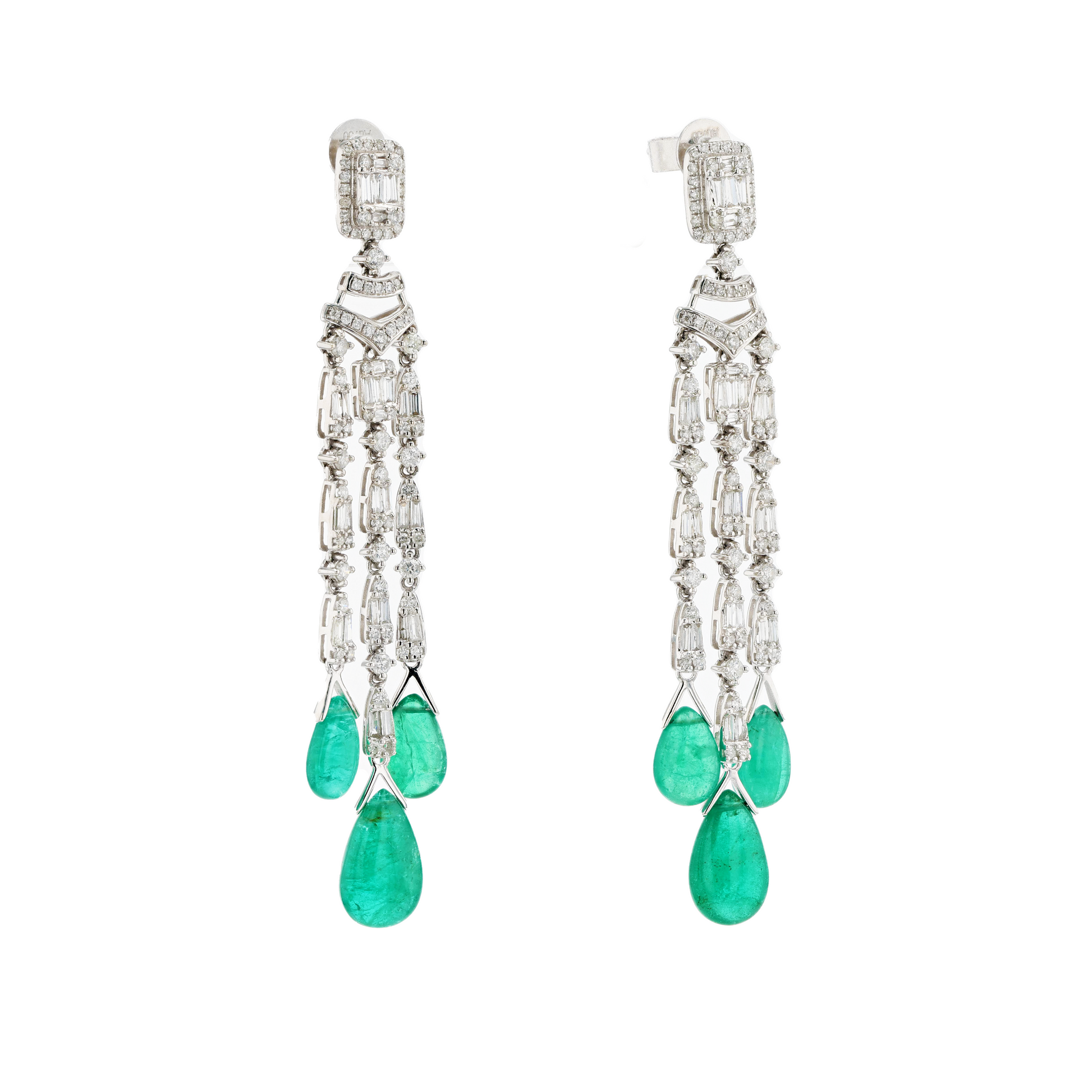 18KG Natural Green Emerald Diamond Earrings