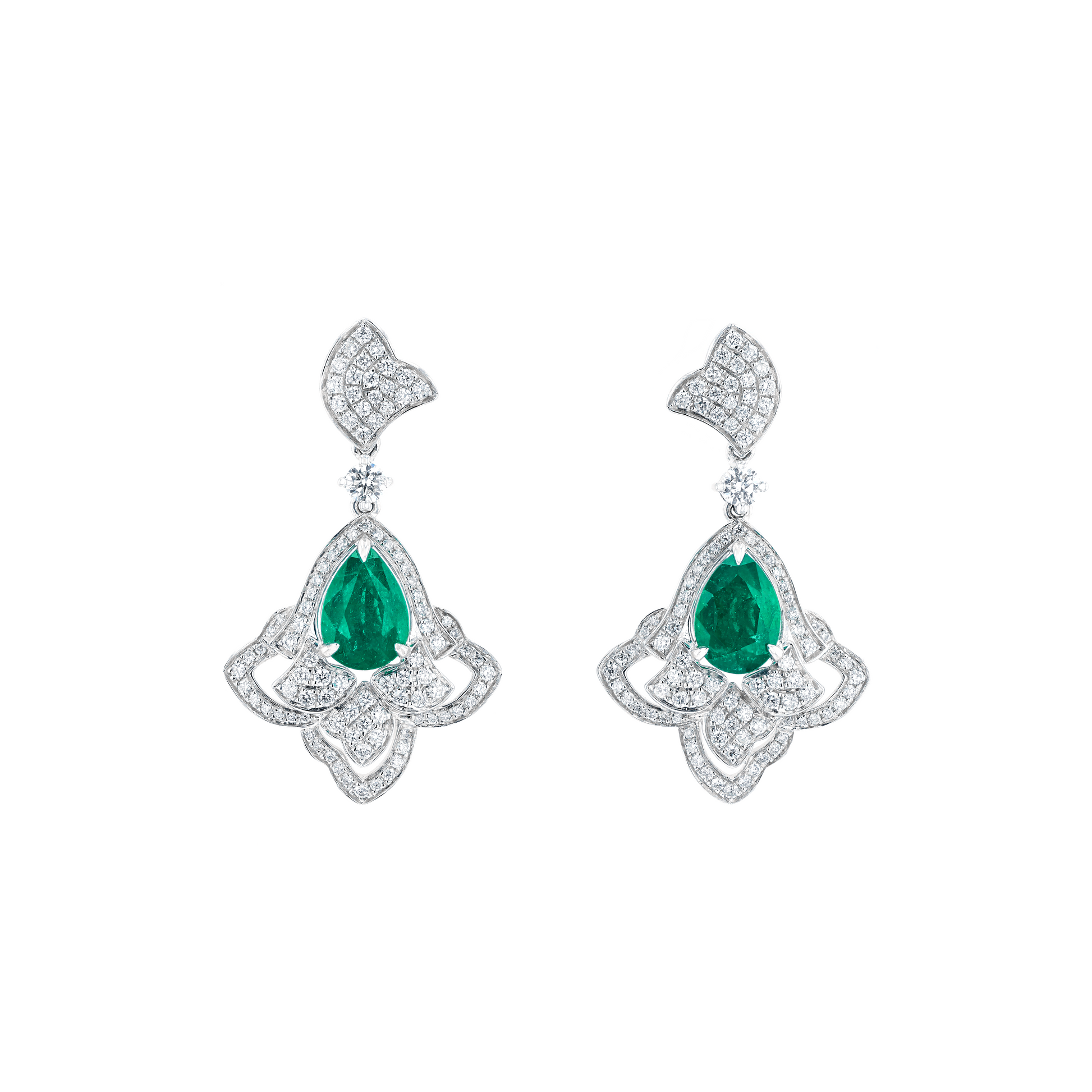 18KG Natural Green Emerald Diamond Earrings