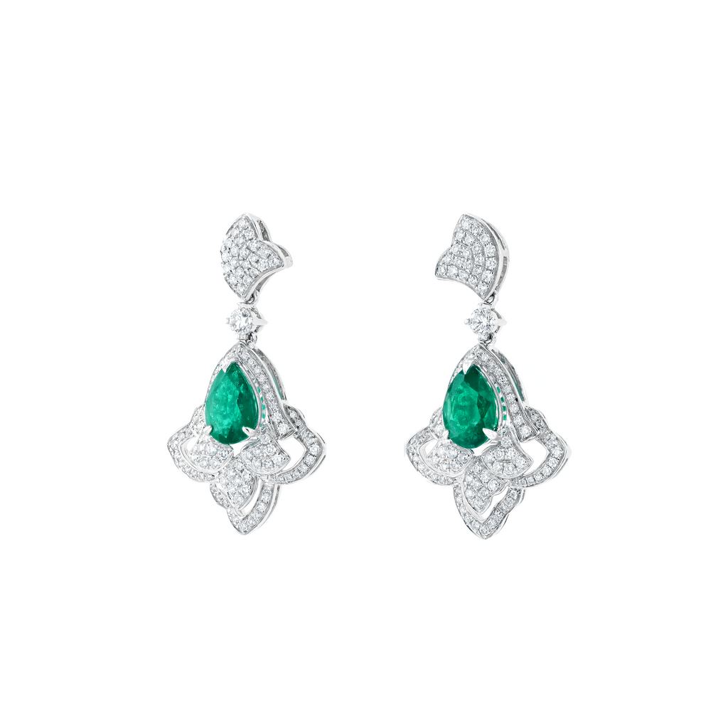 18KG Natural Green Emerald Diamond Earrings