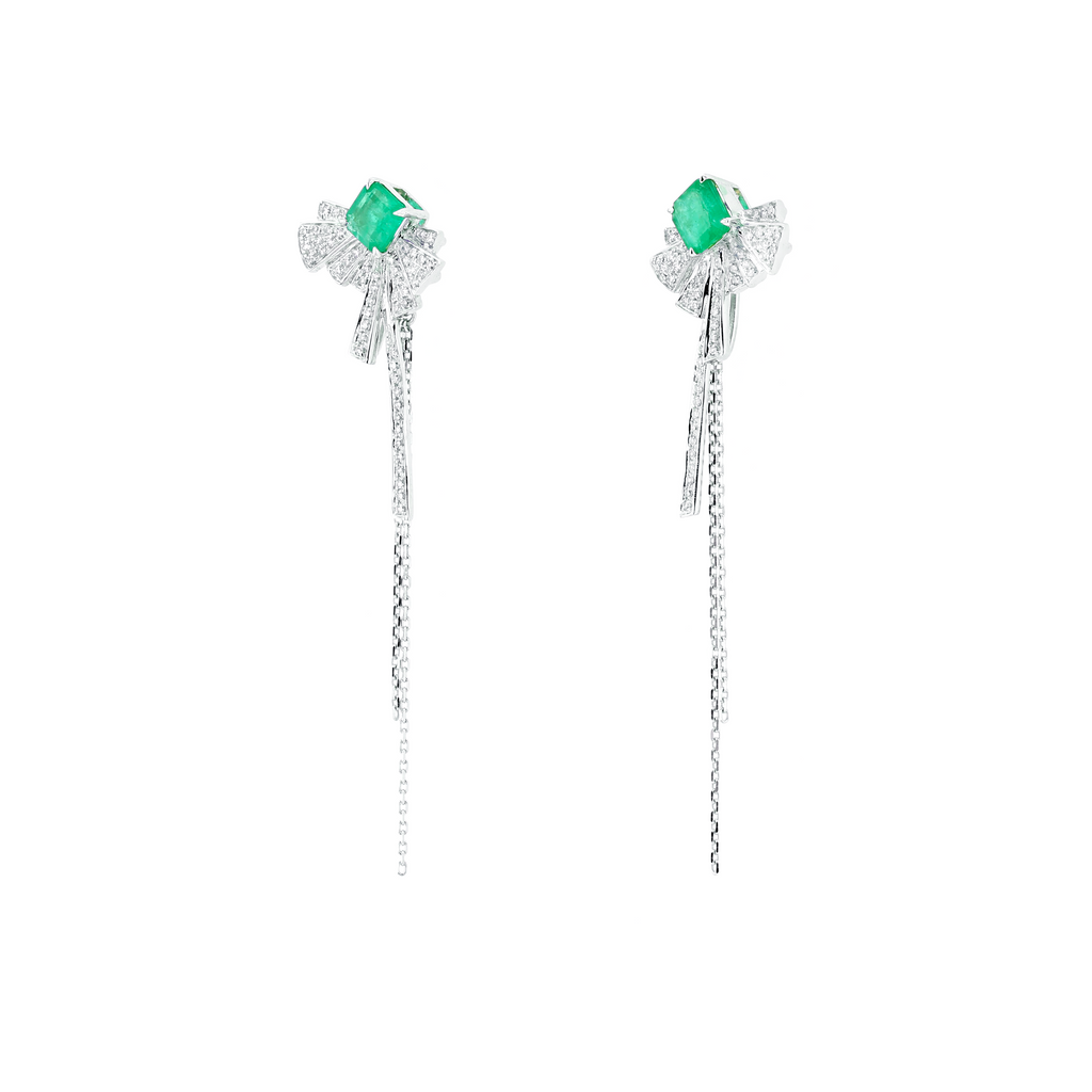 18KG Natural Green Emerald Diamond Earrings