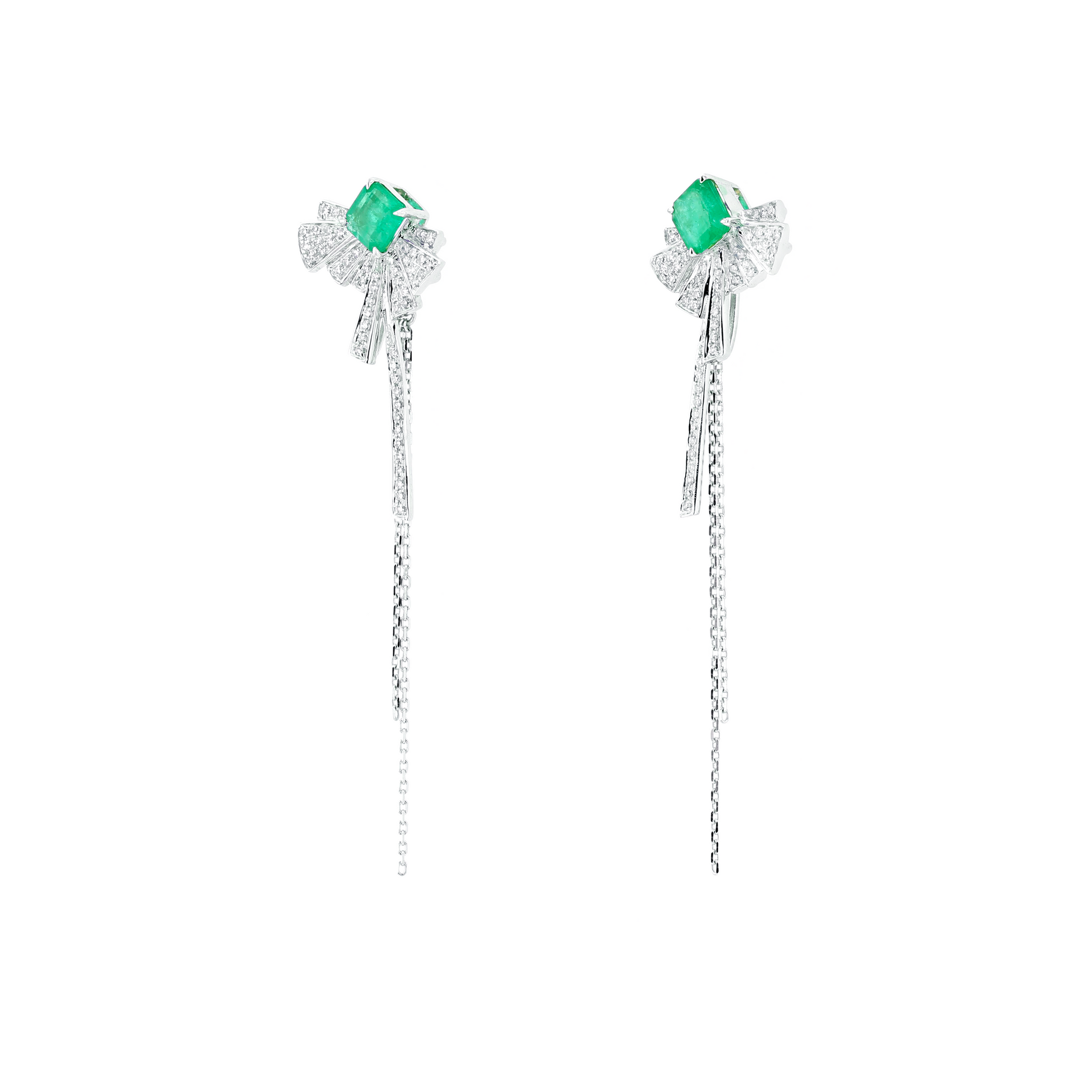 18KG Natural Green Emerald Diamond Earrings