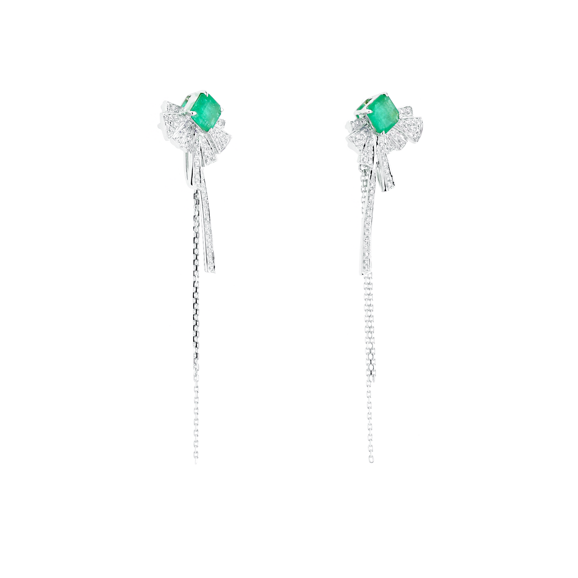 18KG Natural Green Emerald Diamond Earrings
