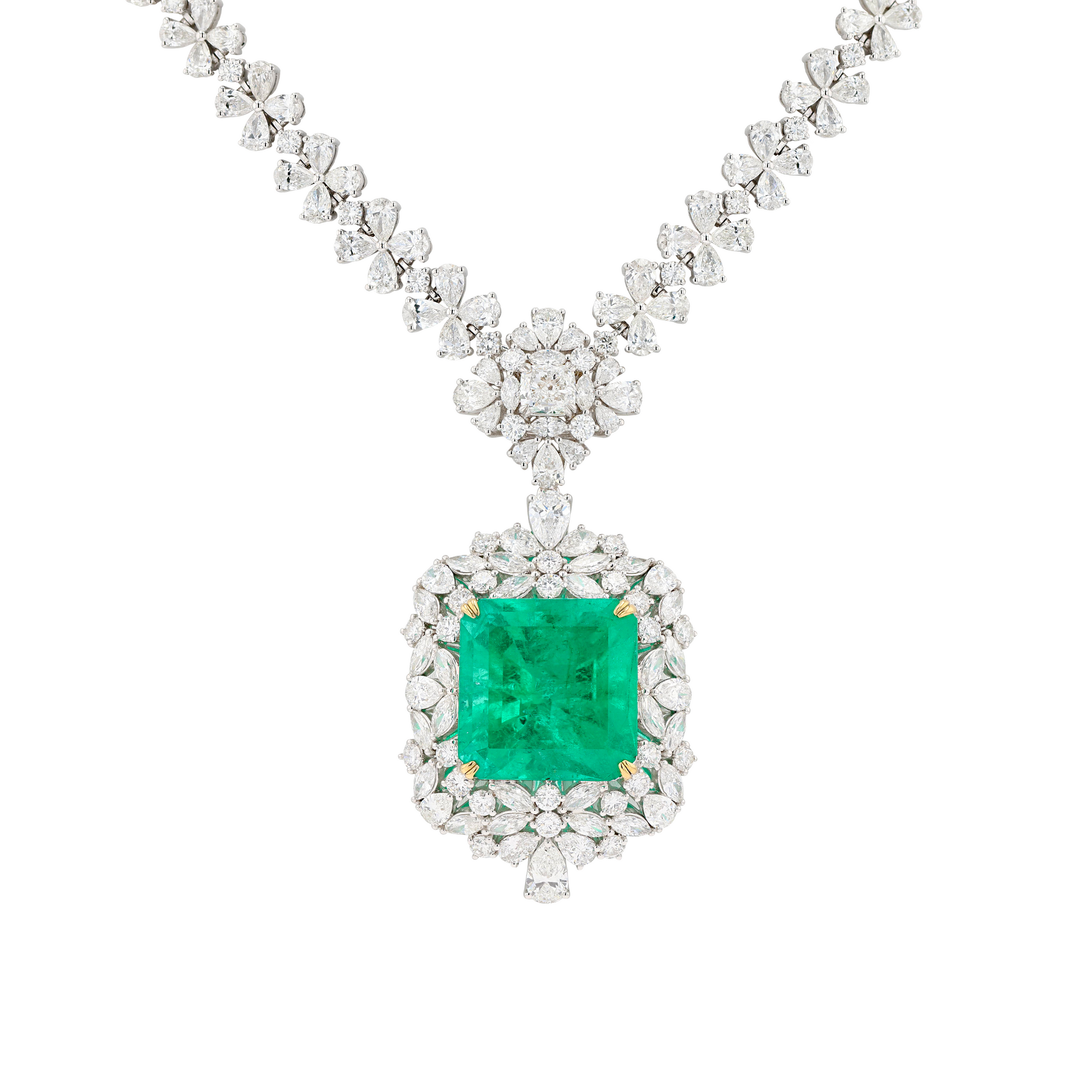 18KG Natural Green Emerald Diamond Necklace/Ring