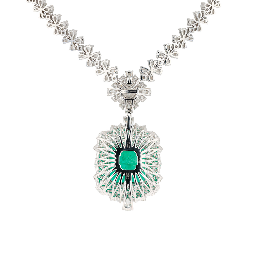 18KG Natural Green Emerald Diamond Necklace/Ring