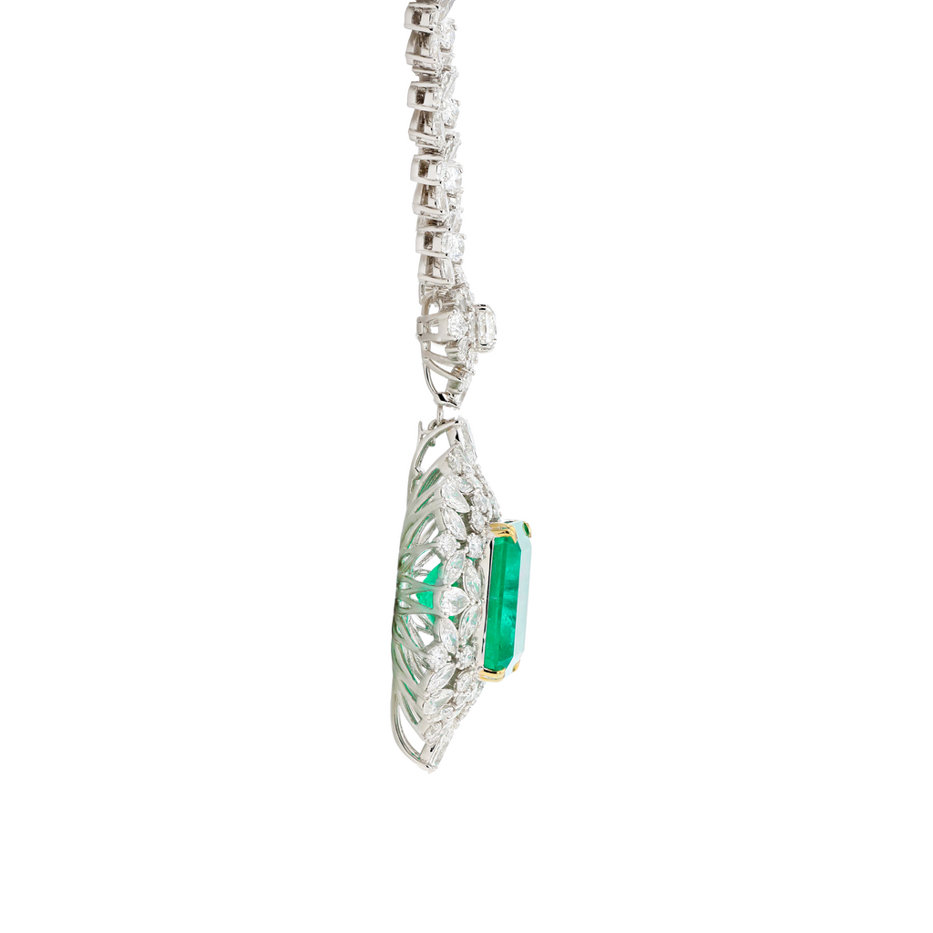 18KG Natural Green Emerald Diamond Necklace/Ring