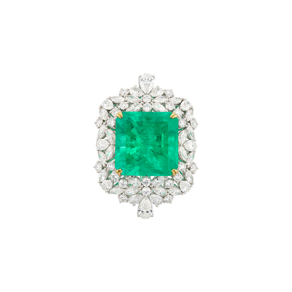 18KG Natural Green Emerald Diamond Necklace/Ring