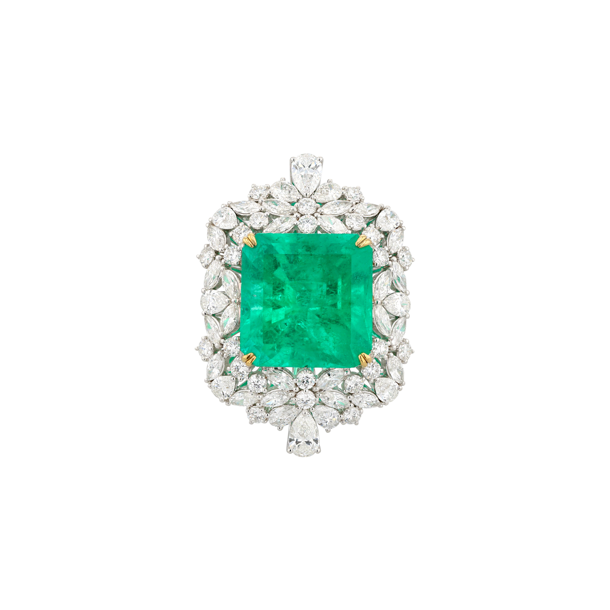 18KG Natural Green Emerald Diamond Necklace/Ring