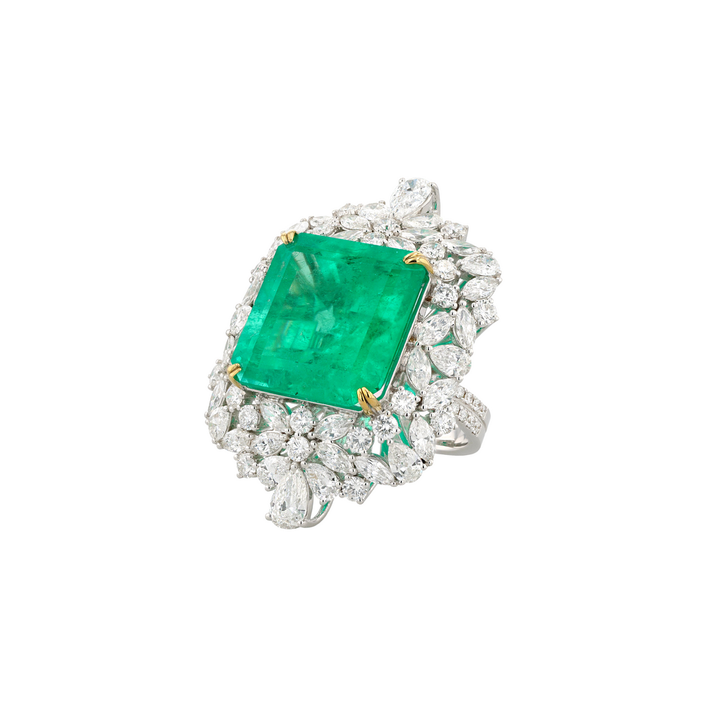 18KG Natural Green Emerald Diamond Necklace/Ring