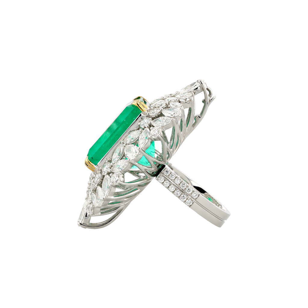 18KG Natural Green Emerald Diamond Necklace/Ring