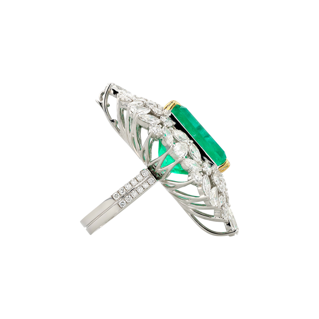 18KG Natural Green Emerald Diamond Necklace/Ring