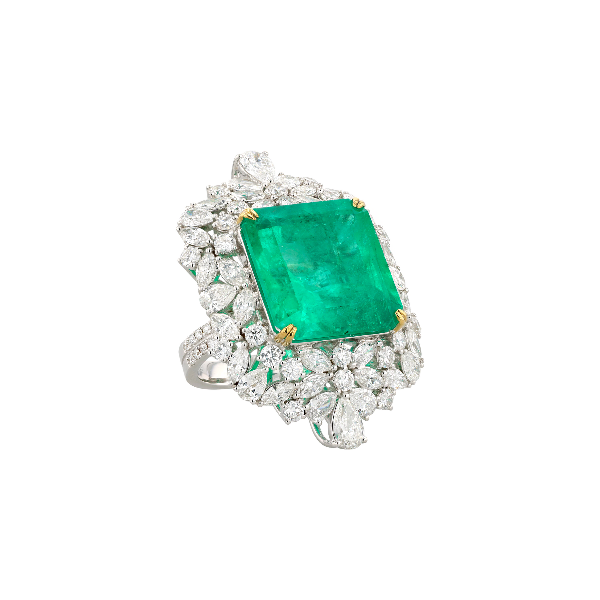 18KG Natural Green Emerald Diamond Necklace/Ring