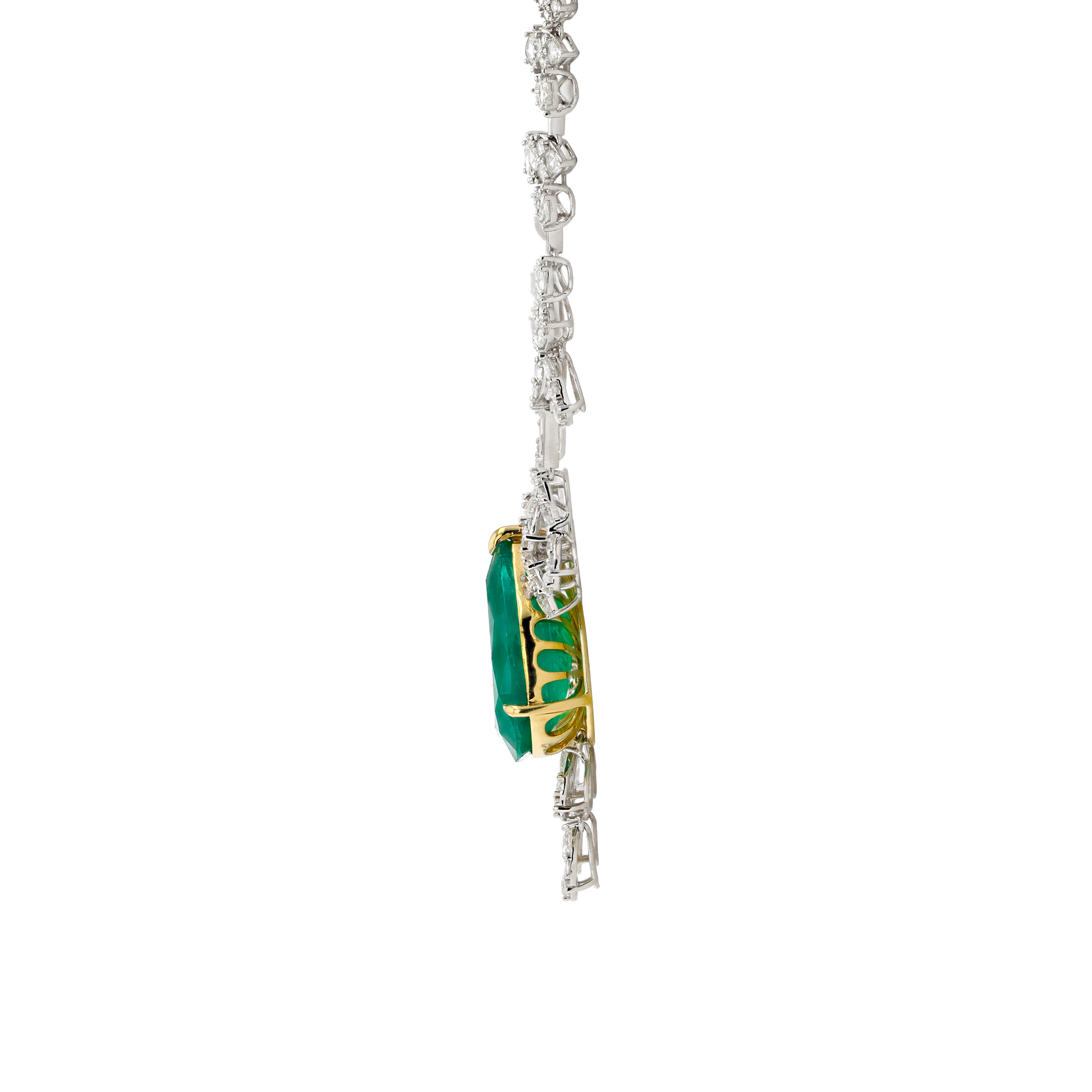 18KG Natural Vivid Green Emerald Diamond Necklace