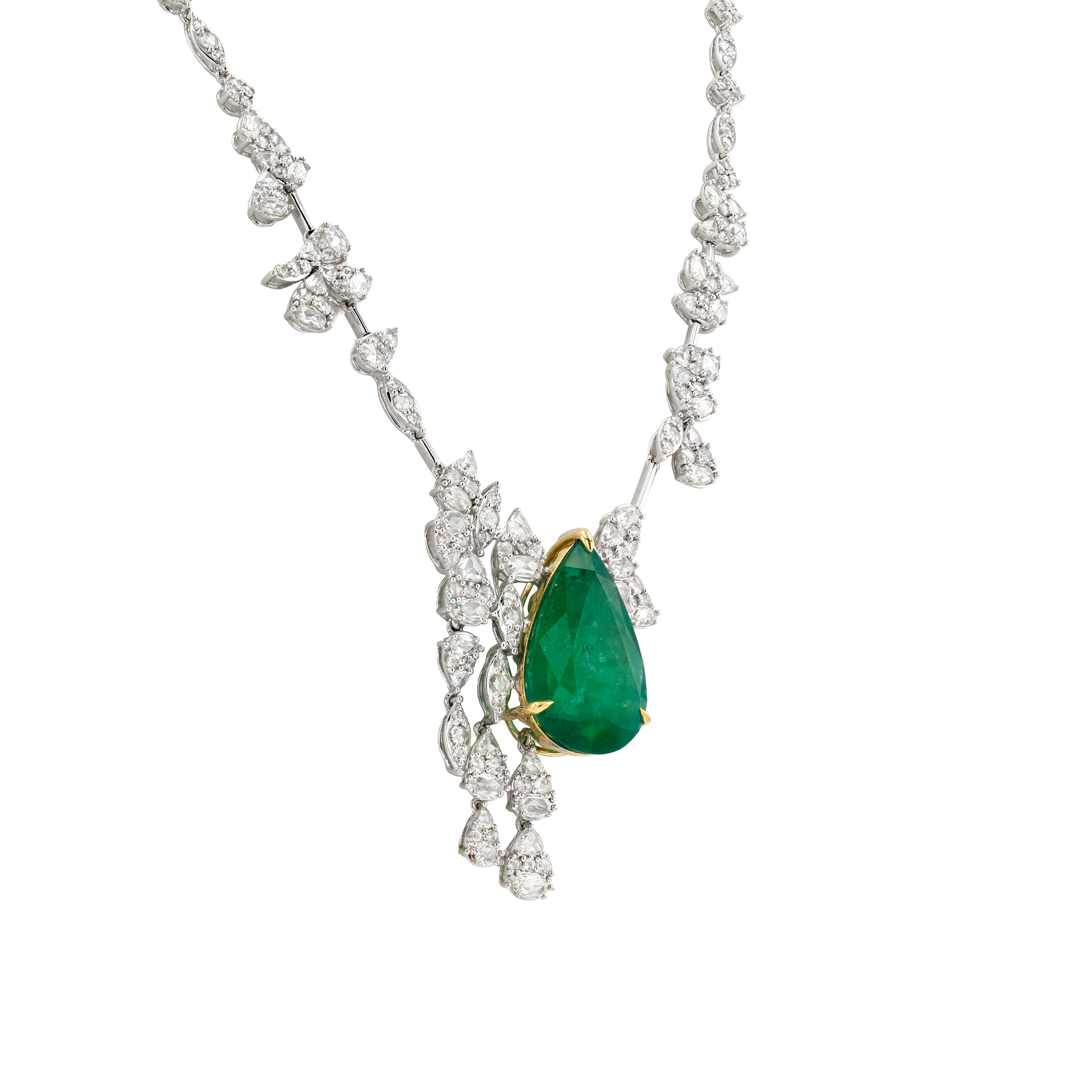 18KG Natural Vivid Green Emerald Diamond Necklace