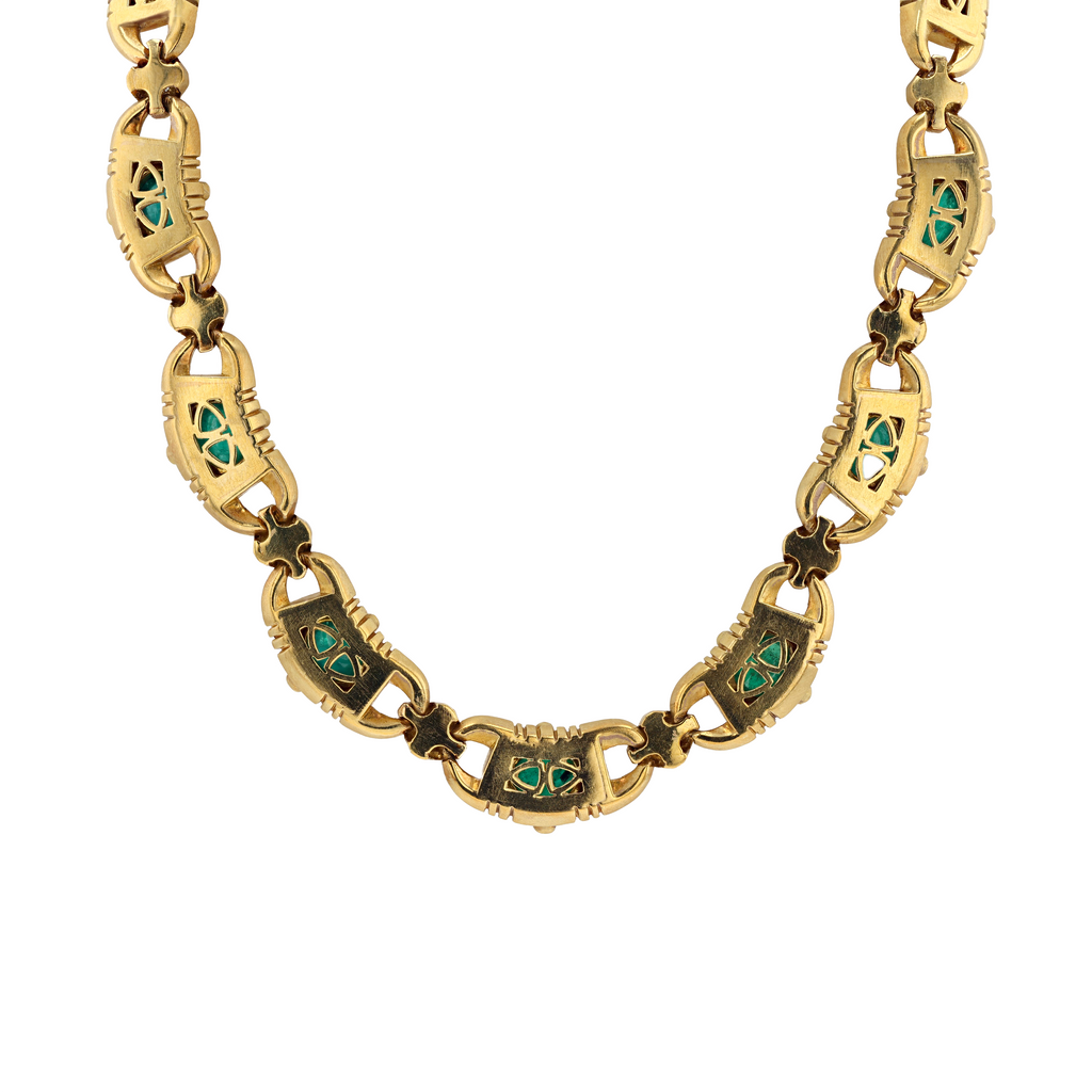18KG Natural Green Emerald Diamond Choker Necklace