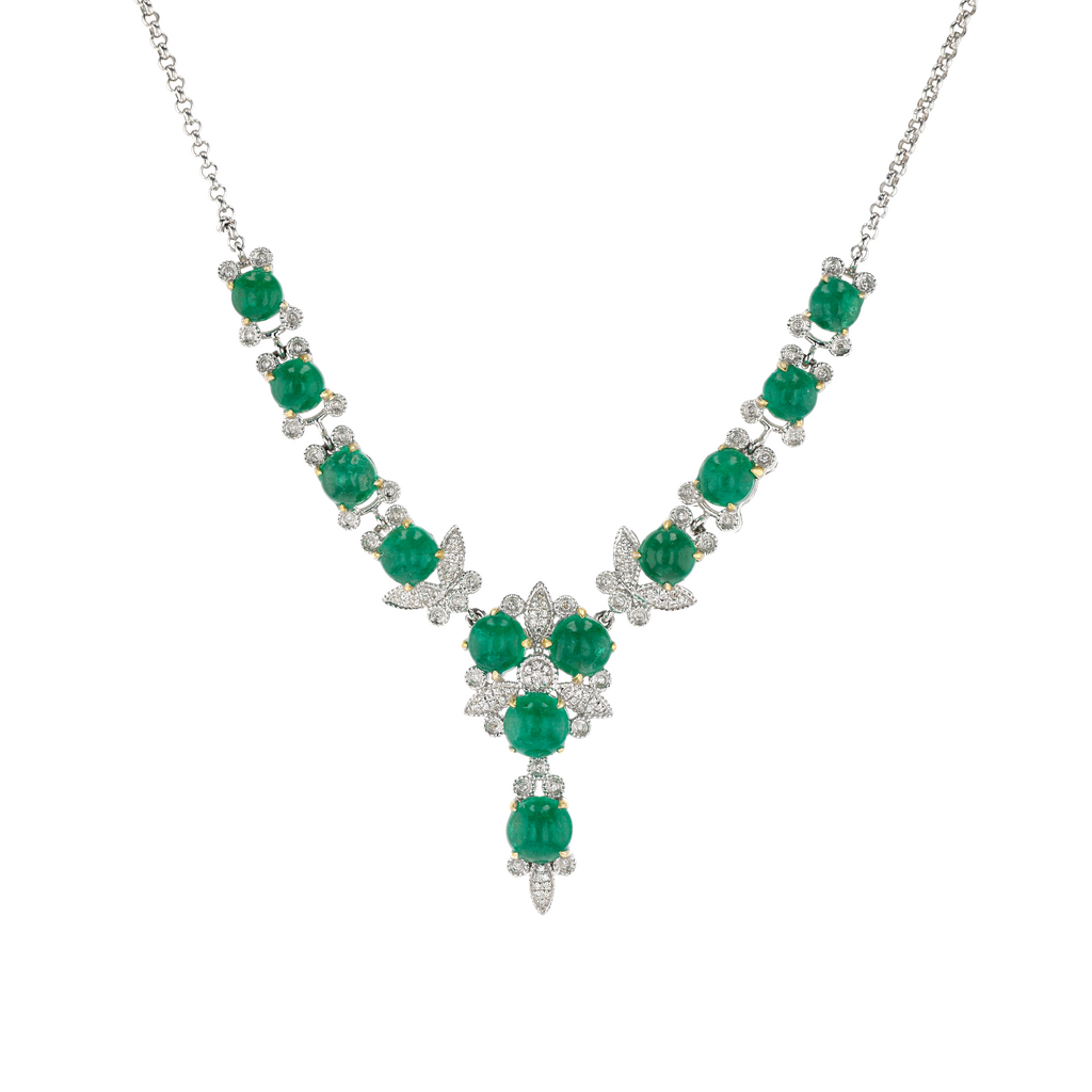 18KG Natural Vivid Green Emerald Diamond Necklace