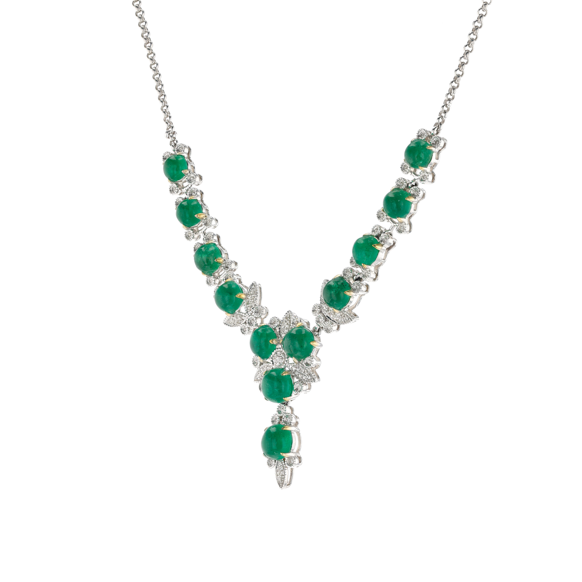 18KG Natural Vivid Green Emerald Diamond Necklace