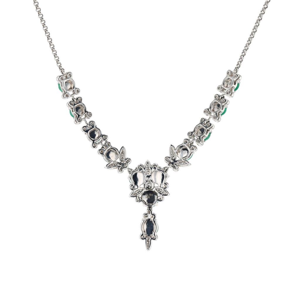 18KG Natural Vivid Green Emerald Diamond Necklace