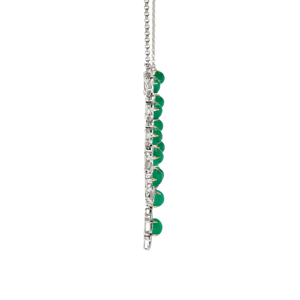 18KG Natural Vivid Green Emerald Diamond Necklace