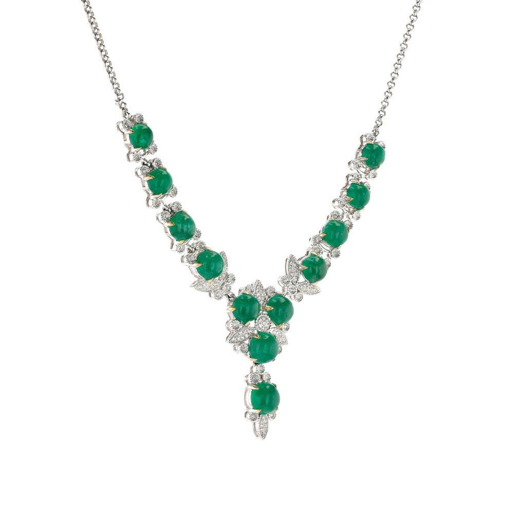 18KG Natural Vivid Green Emerald Diamond Necklace