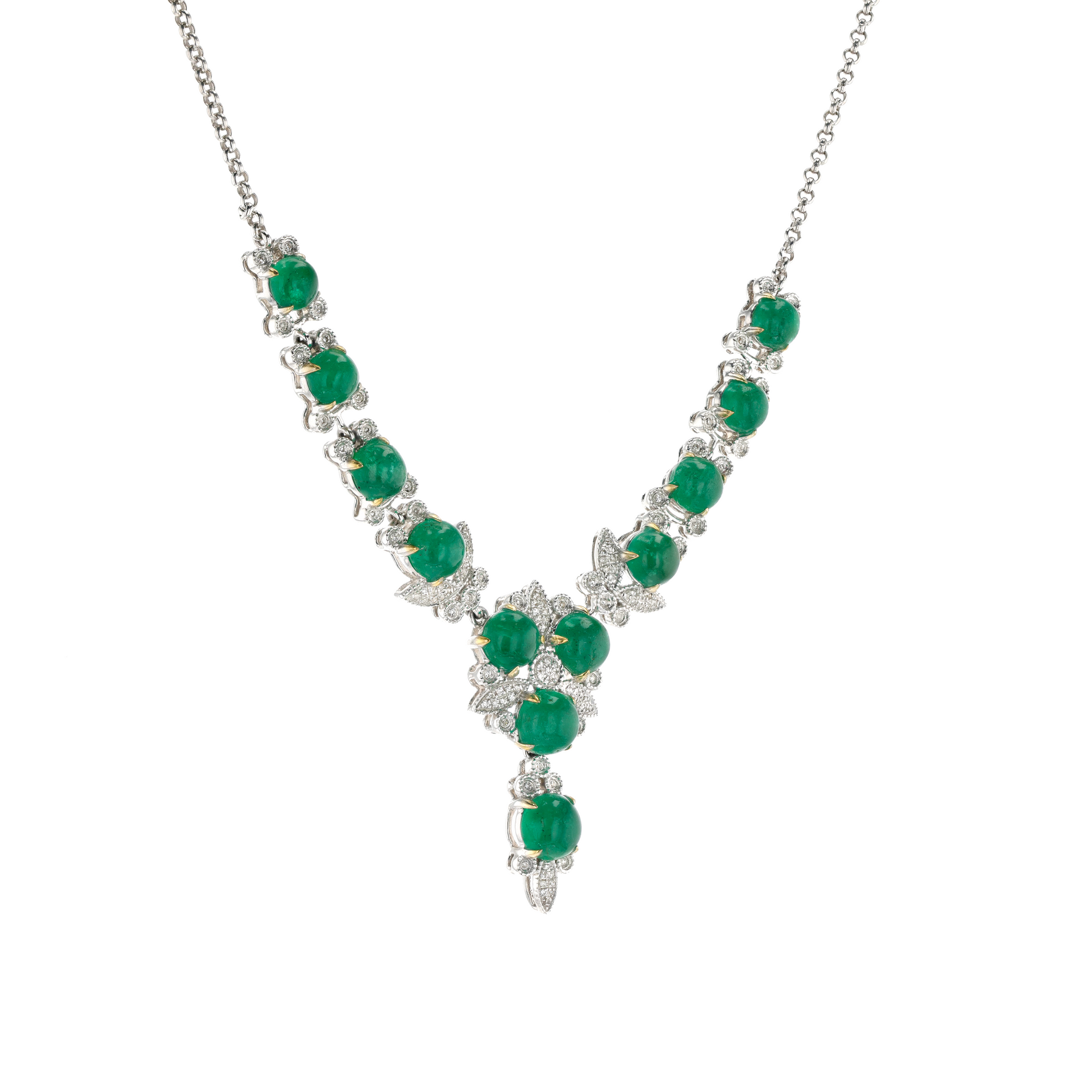 18KG Natural Vivid Green Emerald Diamond Necklace