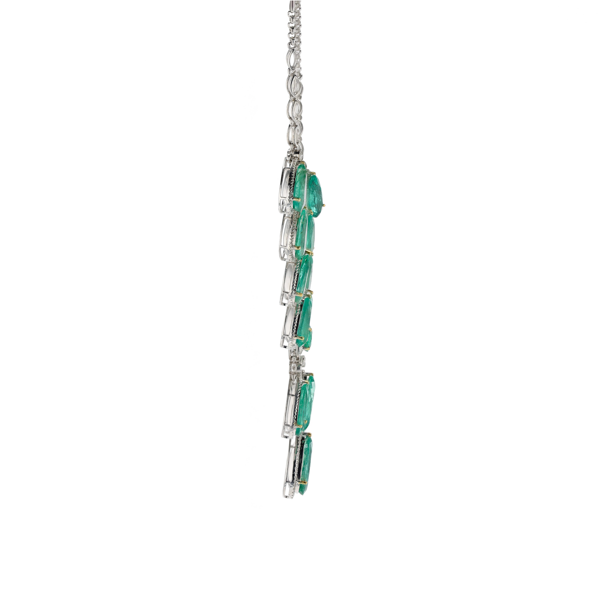 18KG Natural Green Emerald Diamond Necklace