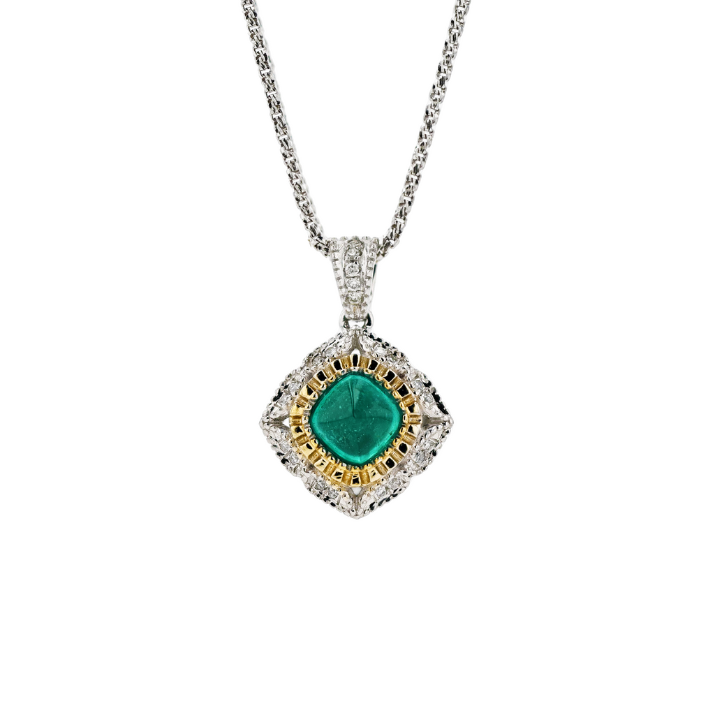 18KG Natural Green Emerald Diamond Necklace