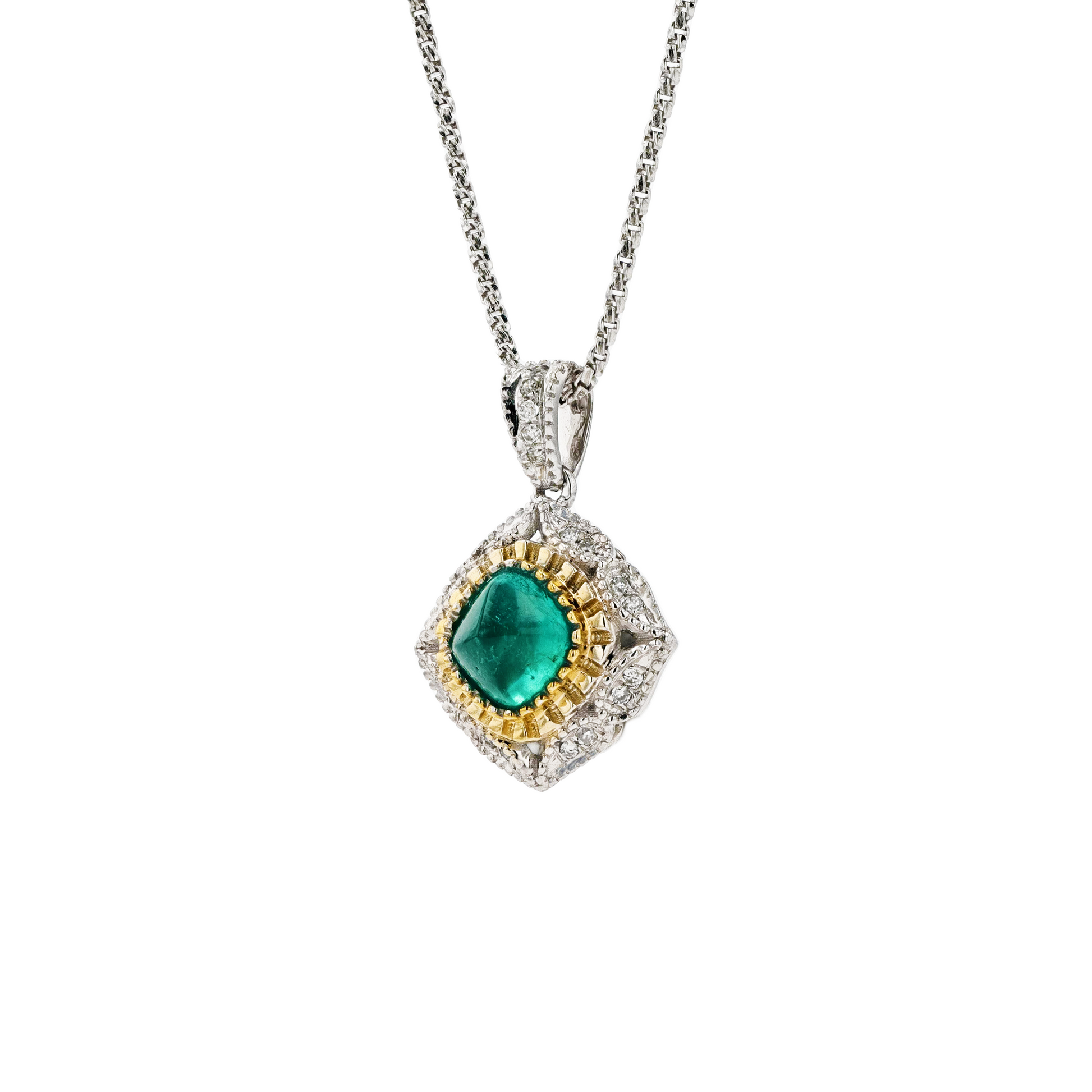 18KG Natural Green Emerald Diamond Necklace