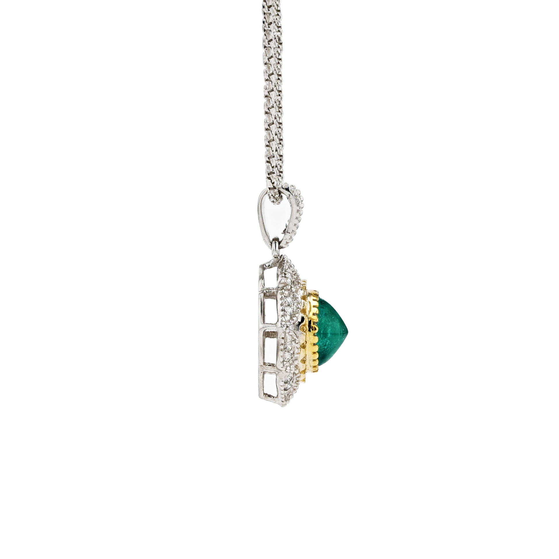 18KG Natural Green Emerald Diamond Necklace