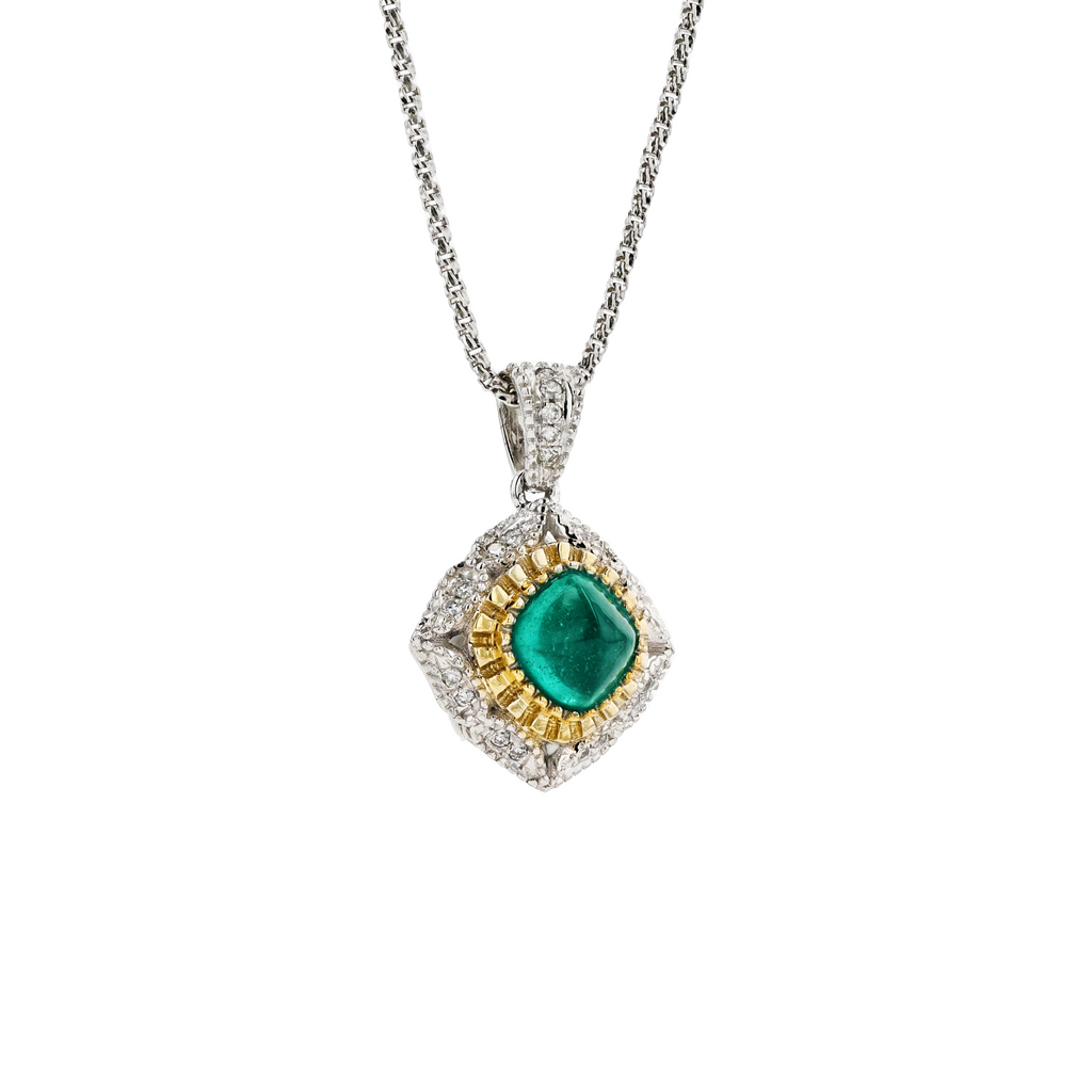18KG Natural Green Emerald Diamond Necklace