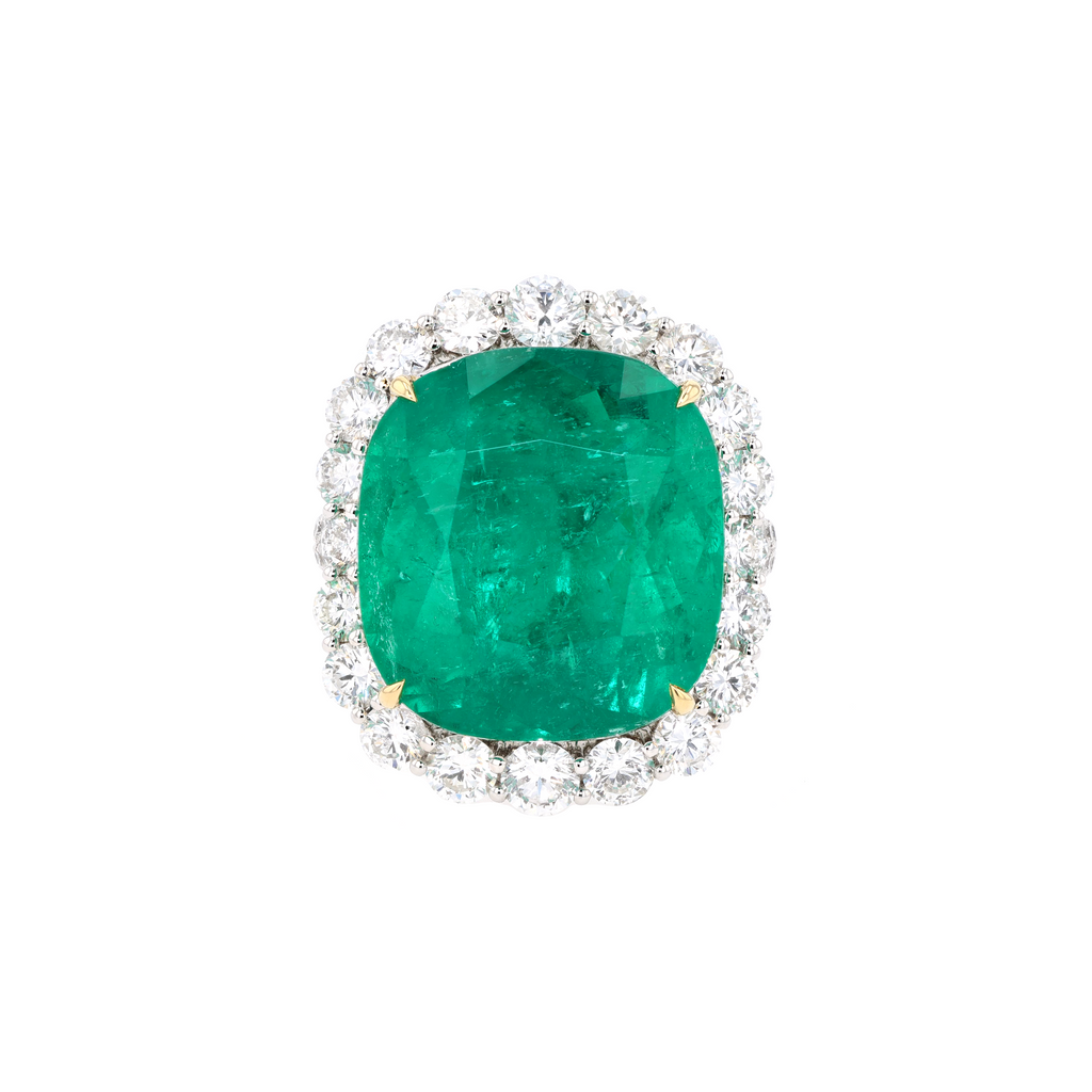 18KG Natural Vivid Green Emerald Diamond Ring