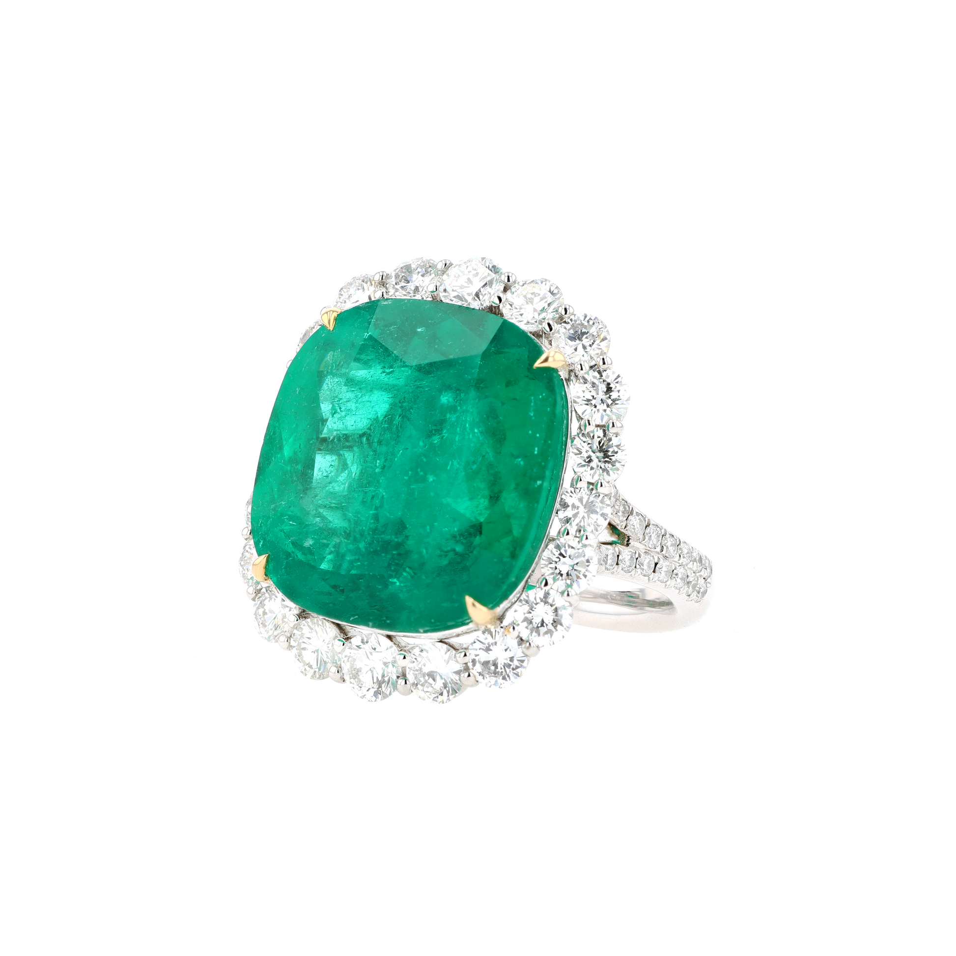 18KG Natural Vivid Green Emerald Diamond Ring