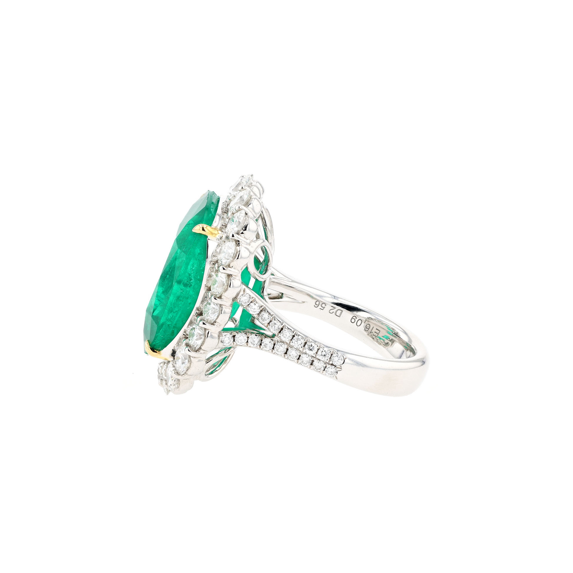18KG Natural Vivid Green Emerald Diamond Ring
