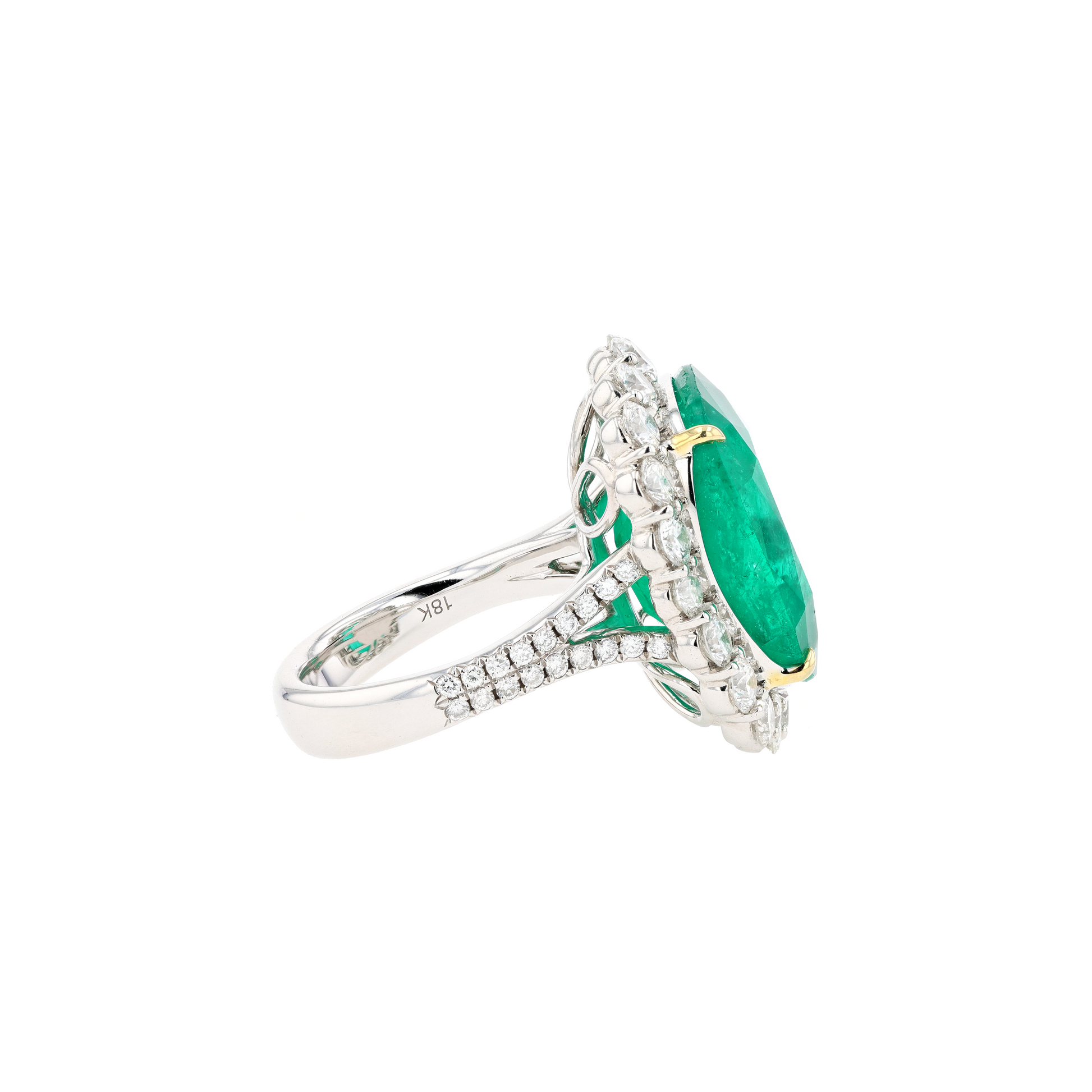 18KG Natural Vivid Green Emerald Diamond Ring
