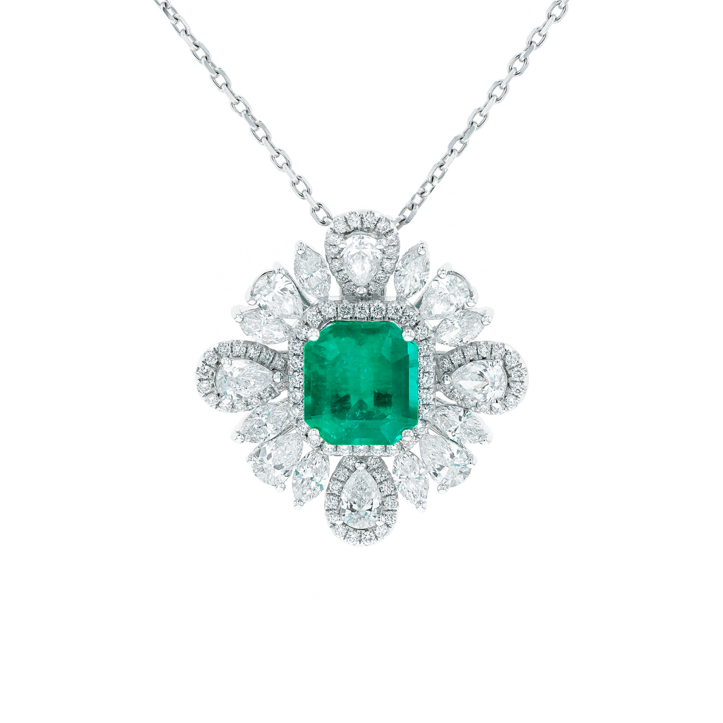 18KG Natural Vivid Muzo Green Emerald Diamond Ring/Pendant