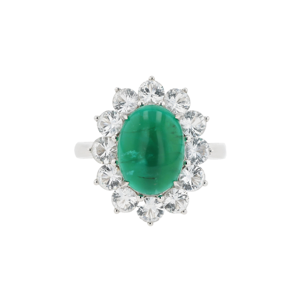 18KG Natural Vivid Green Emerald Clear Sapphire Ring