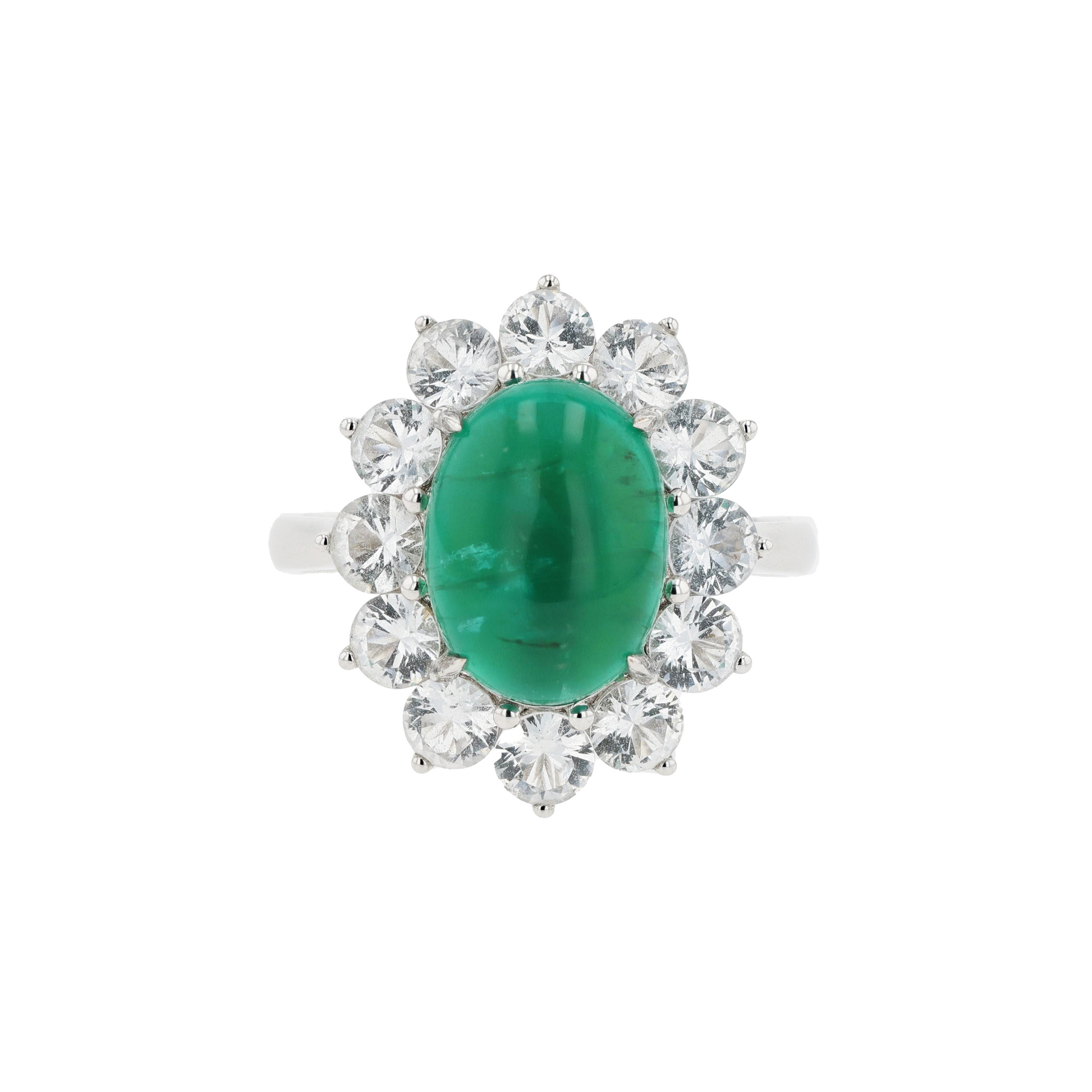 18KG Natural Vivid Green Emerald Clear Sapphire Ring